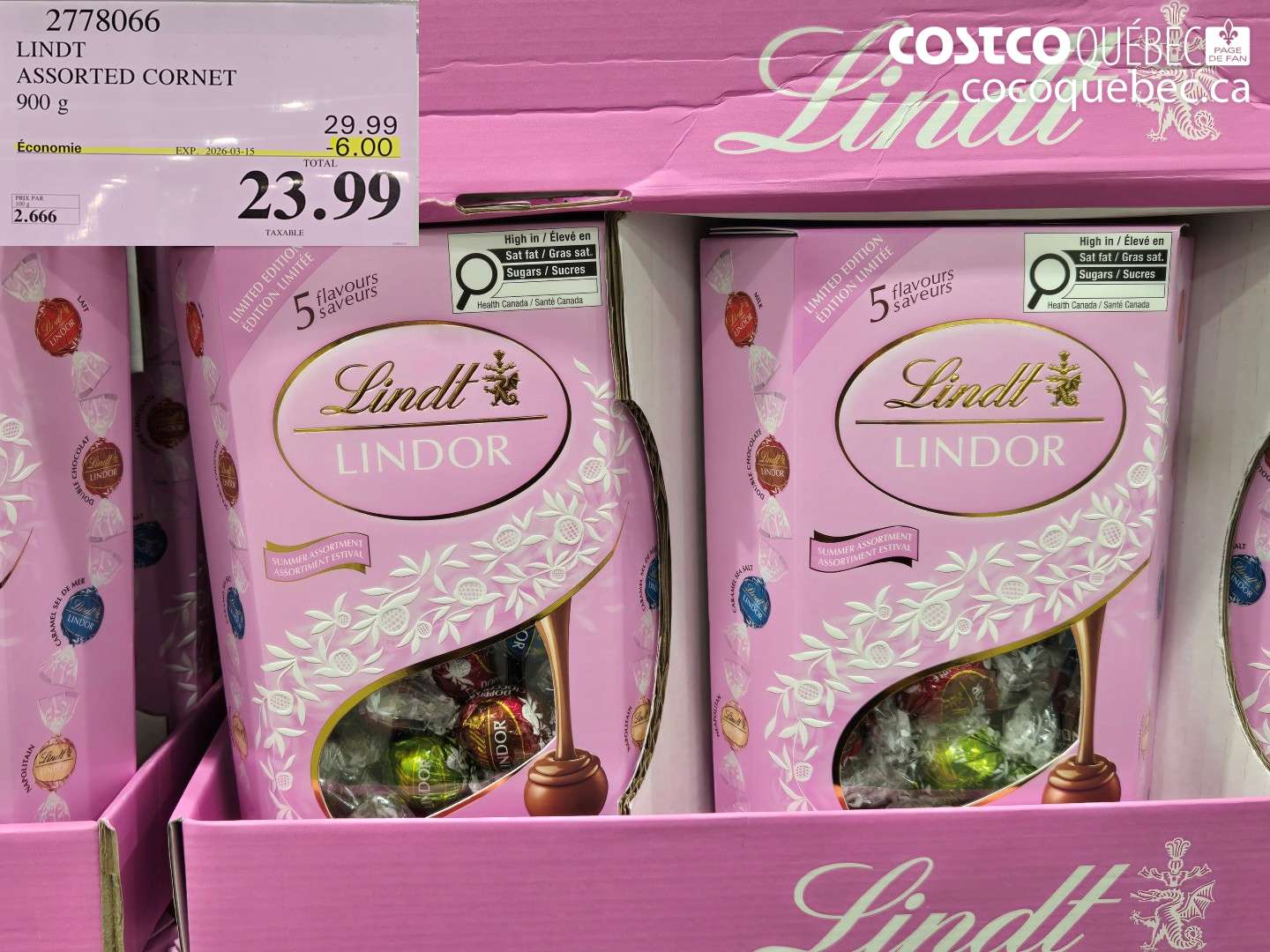 2778066 LINDT ASSORTED CORNET 900 G ($6.00 INSTANT SAVINGS EXPIRES ON 2026-03-15) $23.99