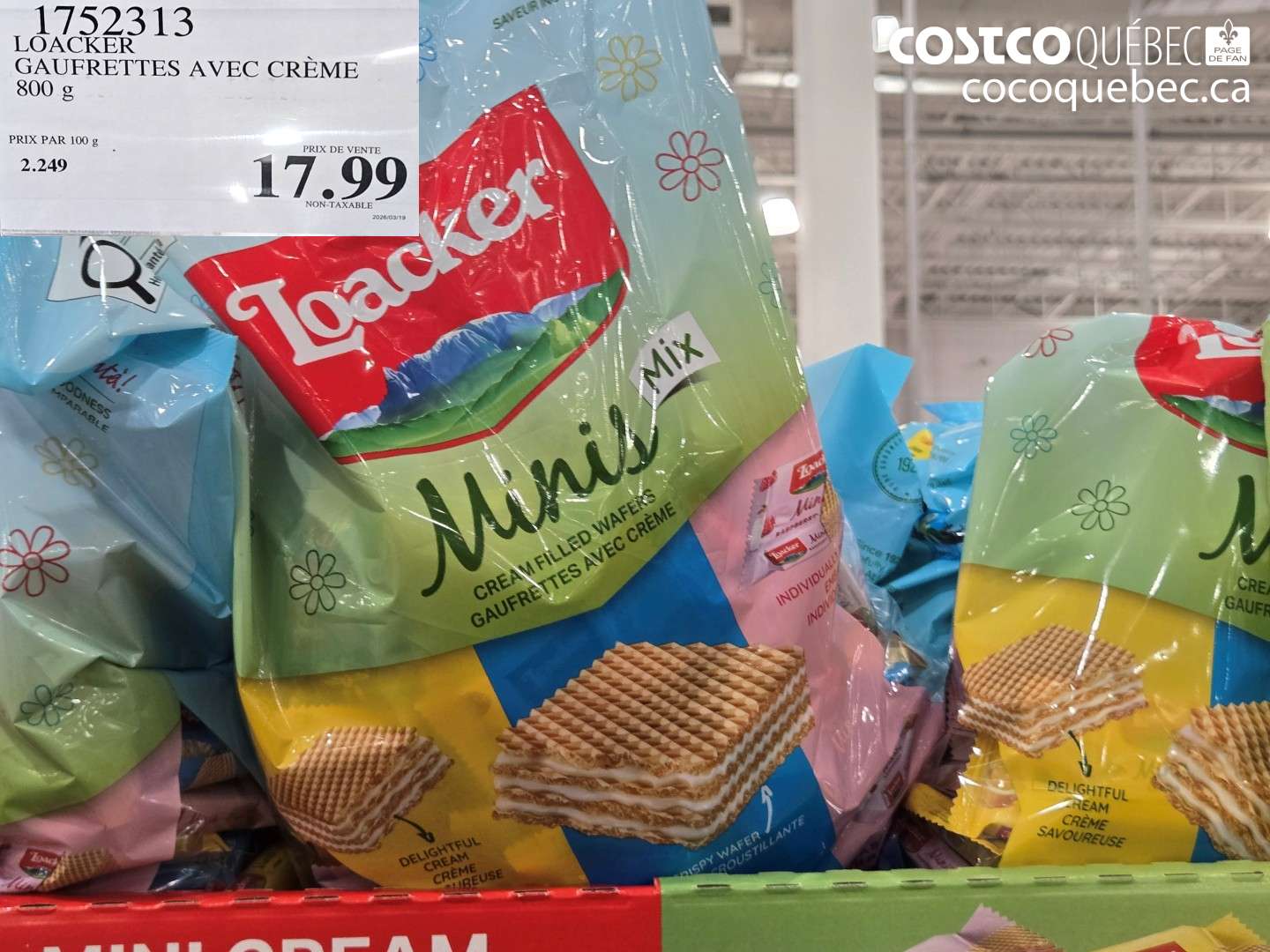 1752313 LOACKER GAUFRETTES AVEC CREME 800 g $17.99