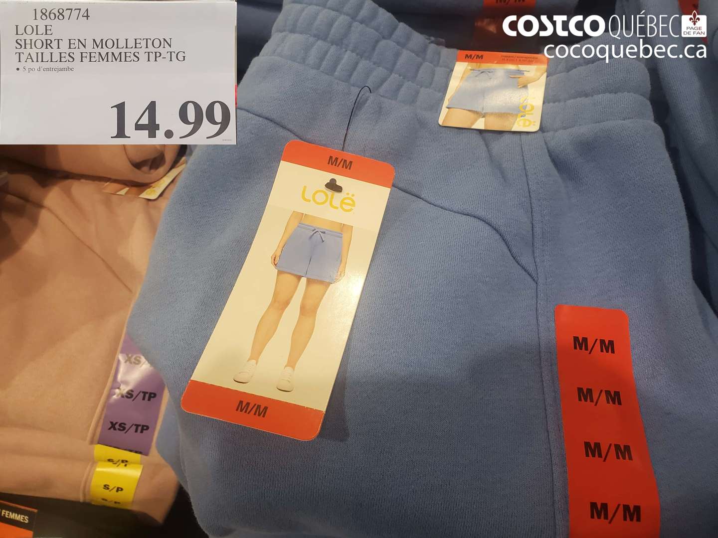 1868774 LOLE SHORT EN MOLLETON TAILLES FEMMES TP-TG $14.99