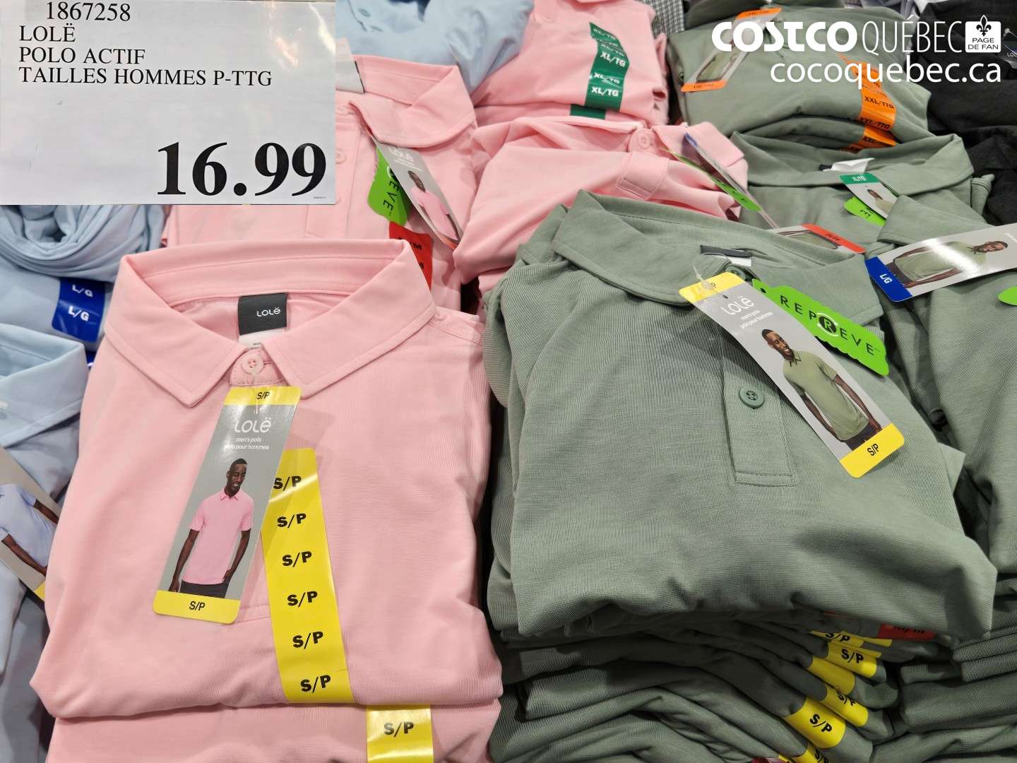 1867258 LOLe POLO ACTIF TAILLES HOMMES P-TTG $16.99