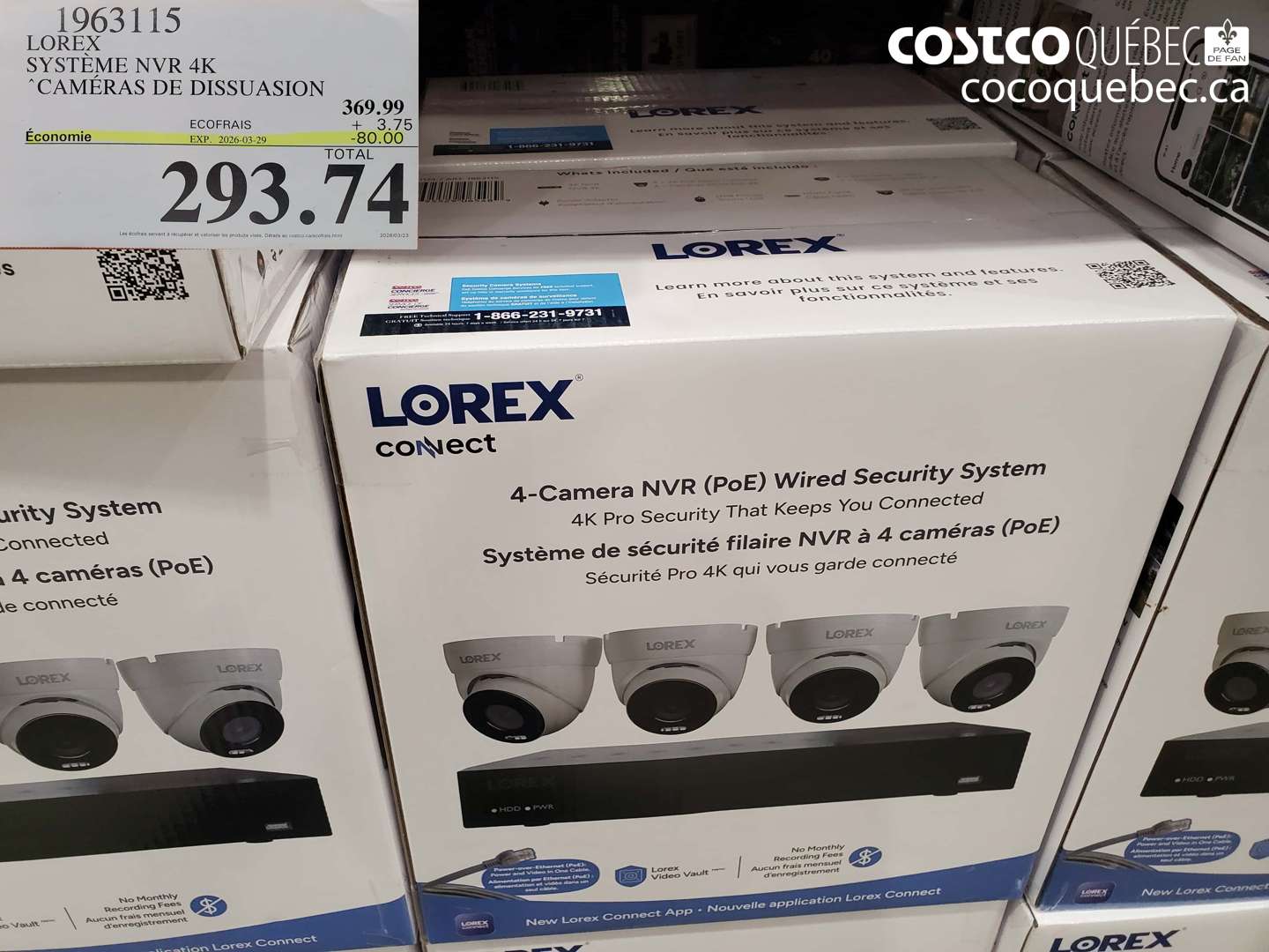 1963115 LOREX SYSTÈME NVR 4K CAMÉRAS DE DISSUASION ($80.00 INSTANT SAVINGS EXPIRES ON 2026-03-29) $293.74