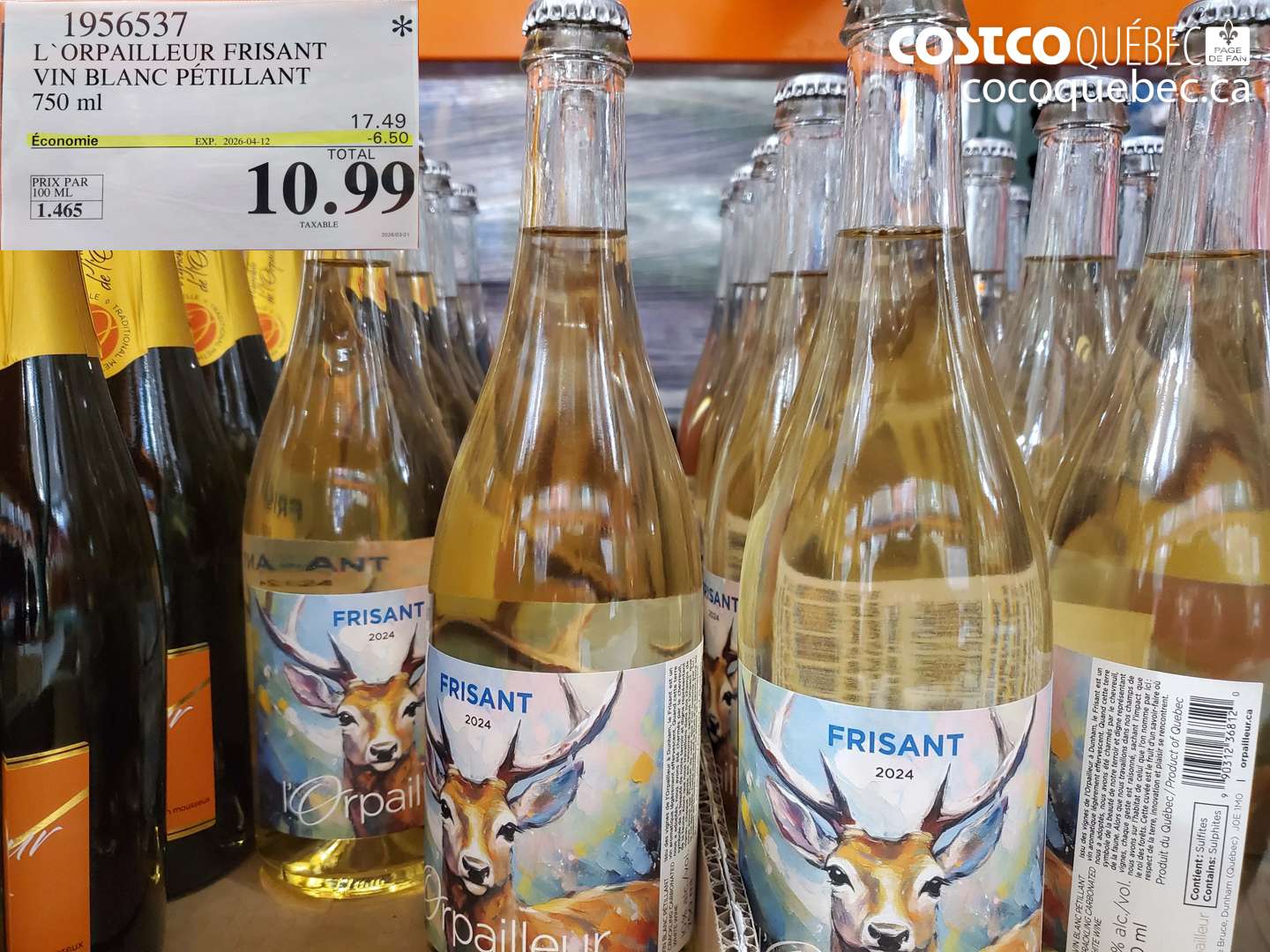 1956537 L'ORPAILLEUR FRISANT VIN BLANC PÉTILLANT 750 ML ($6.50 INSTANT SAVINGS EXPIRES ON 2026-04-12) $10.99