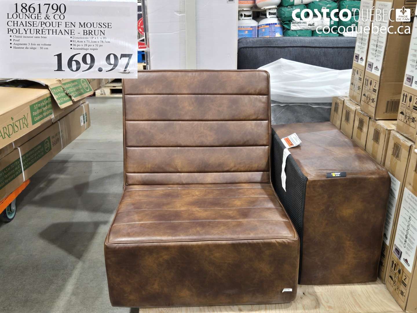 1861790 LOUNGE & CO CHAISE/POUF EN MOUSSE POLYURÉTHANE - BRUN $169.97