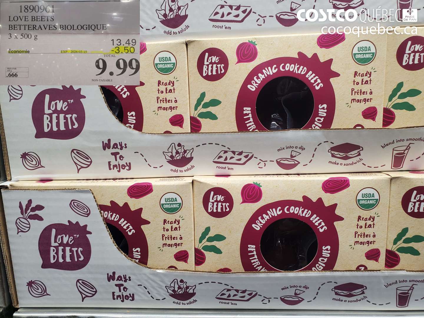 1890961 LOVE BEETS BETTERAVES BIOLOGIQUE 3 X 500 G ($3.50 INSTANT SAVINGS EXPIRES ON 2026-03-15) $9.99