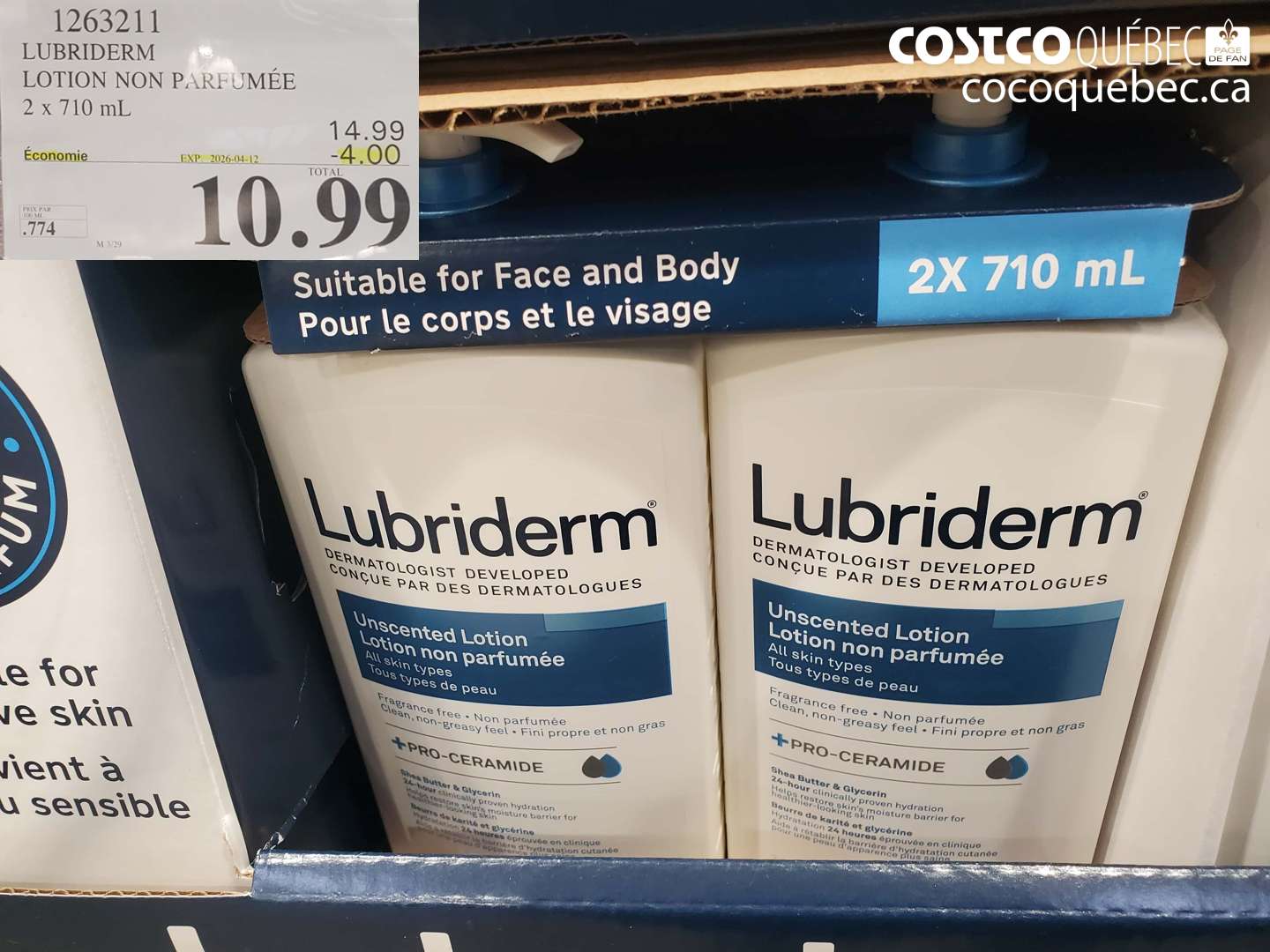 1263211 LUBRIDERM LOTION NON PARFUMÉE 2 X 710 ML ($4.00 INSTANT SAVINGS EXPIRES ON 2026-04-12) $10.99