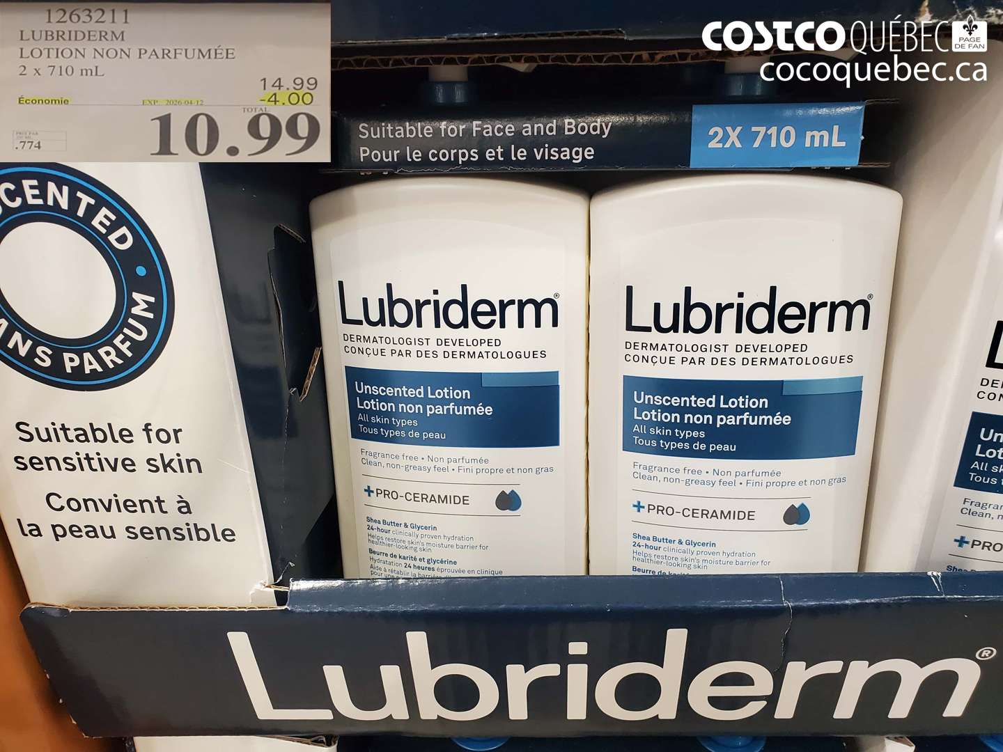1263211 LUBRIDERM LOTION NON PARFUMÉE 2 X 710 ML ($4.00 INSTANT SAVINGS EXPIRES ON 2026-04-12) $10.99