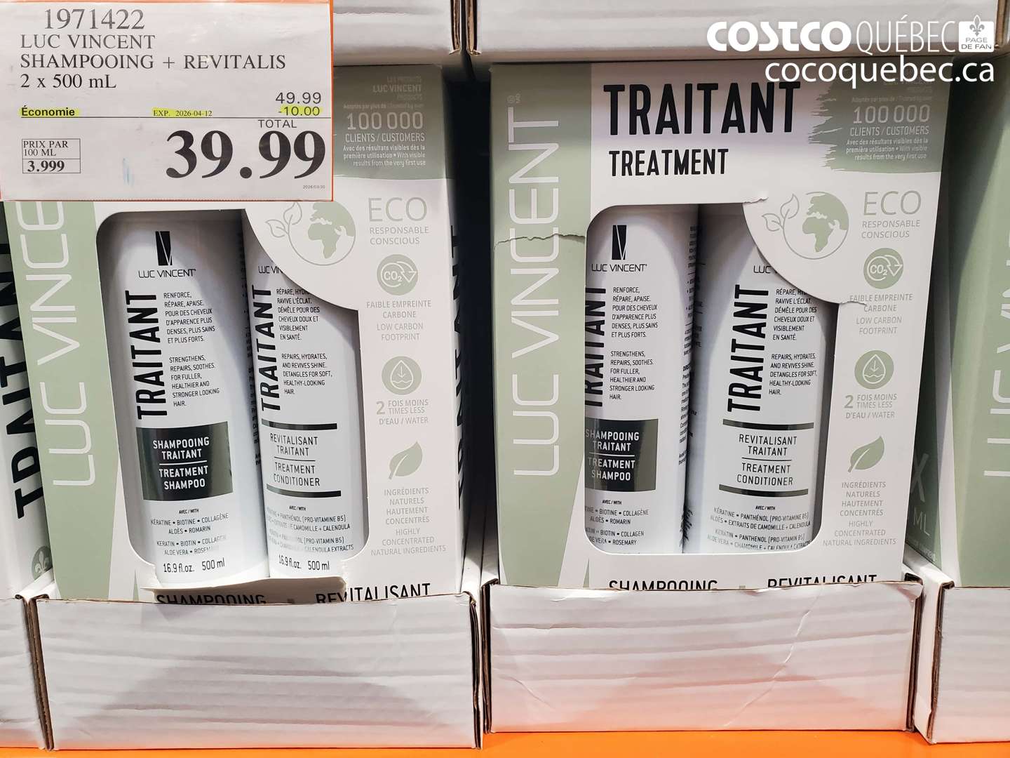 1971422 LUC VINCENT SHAMPOOING + REVITALIS 2 X 500 ML ($10.00 INSTANT SAVINGS EXPIRES ON 2026-04-12) $39.99