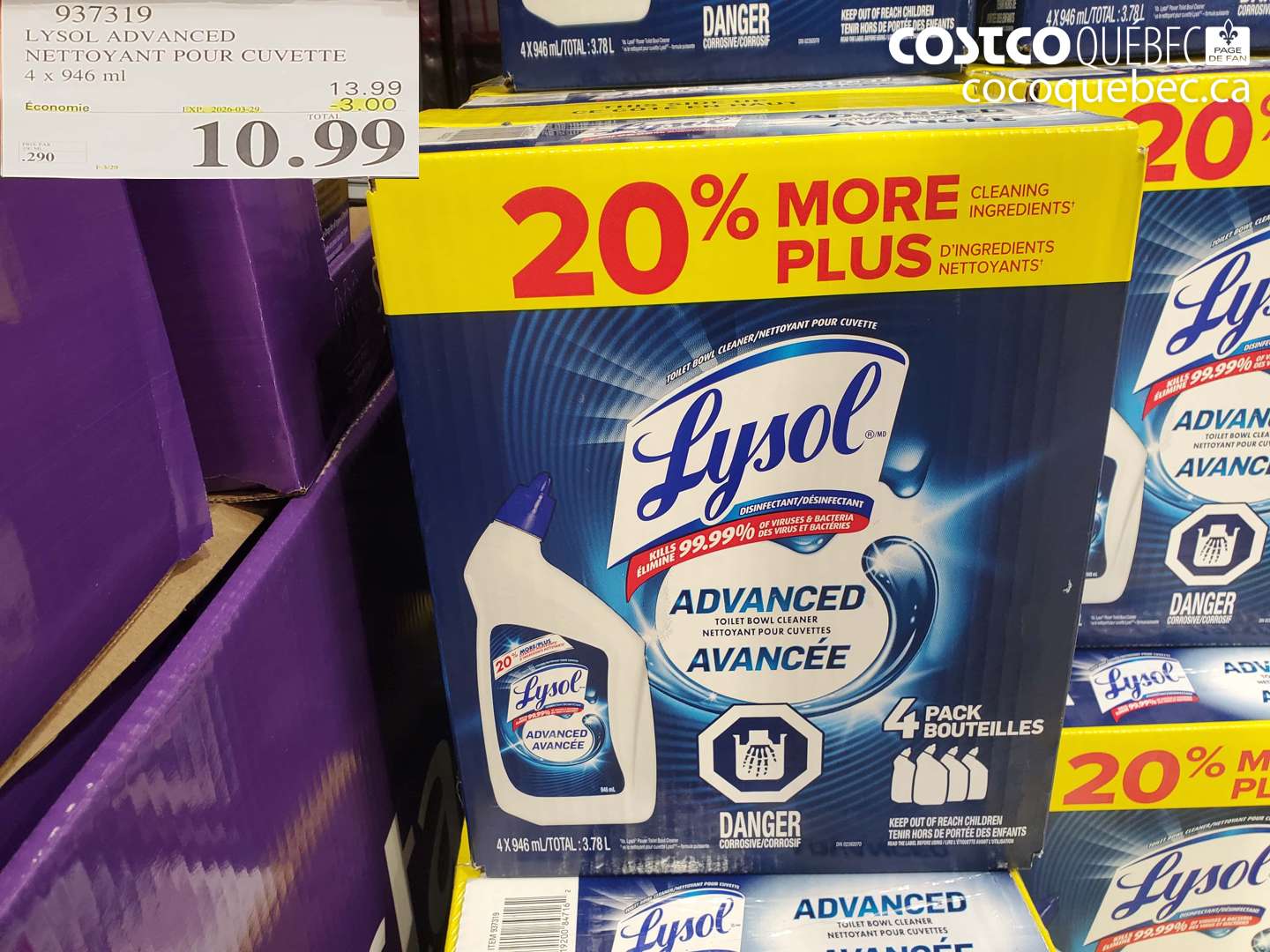 937319 LYSOL ADVANCED NETTOYANT POUR CUVETTE 4 X 946 ML ($3.00 INSTANT SAVINGS EXPIRES ON 2026-03-29) $10.99