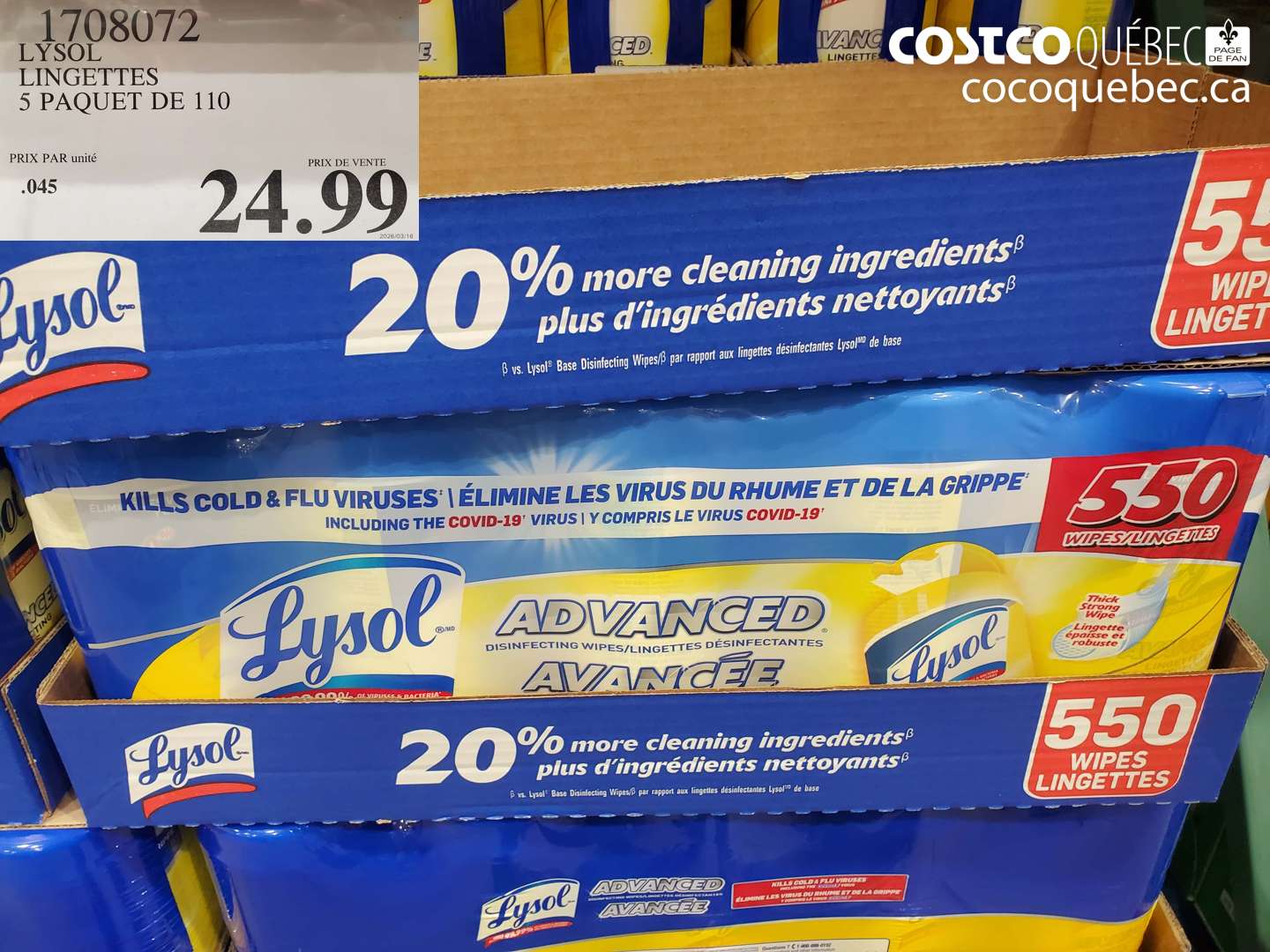 1708072 LYSOL LINGETTES 5 PAQUET DE 10 $24.99