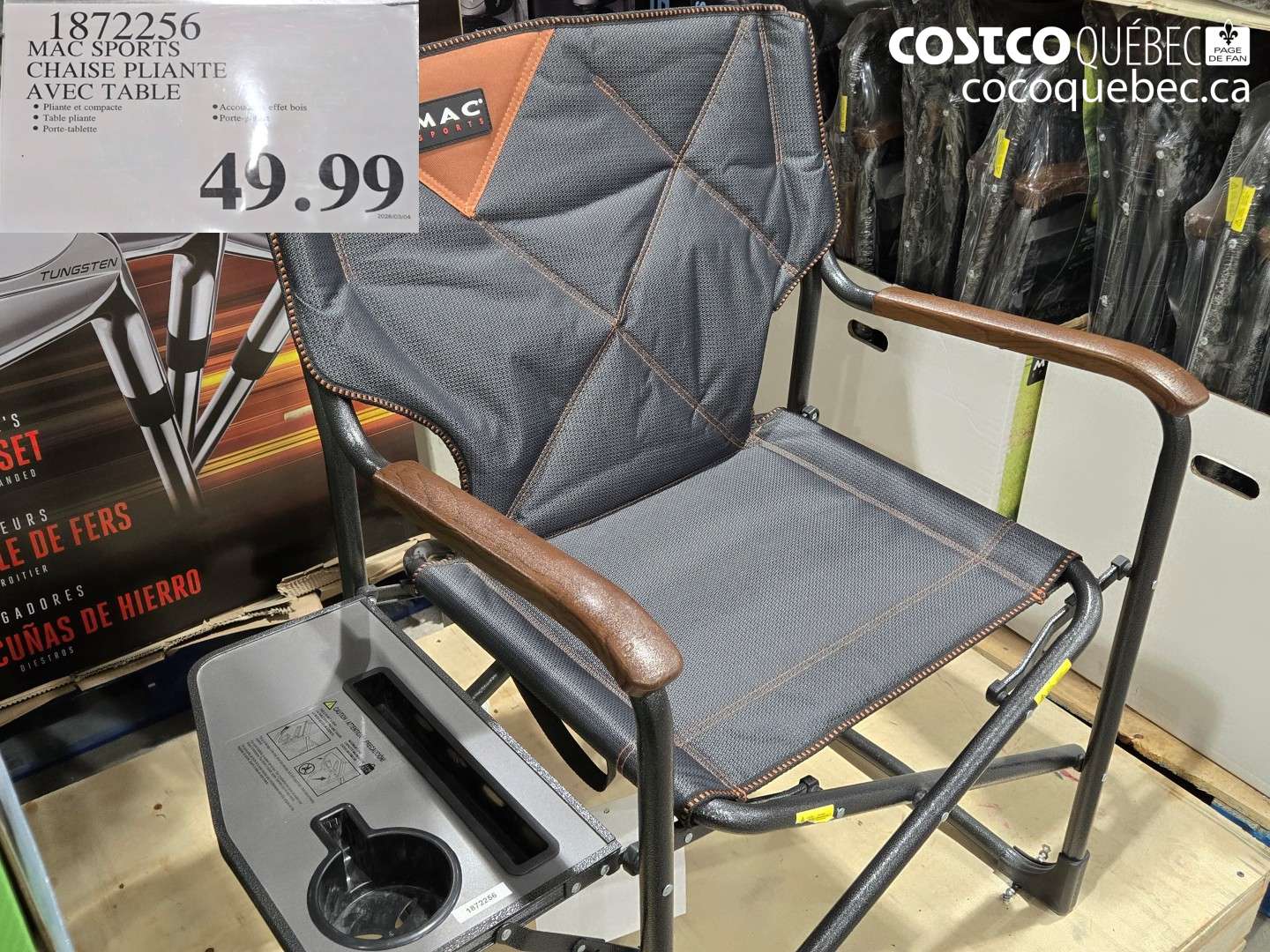 1872256 MAC SPORTS CHAISE PLIANTE AVEC TABLE $49.99