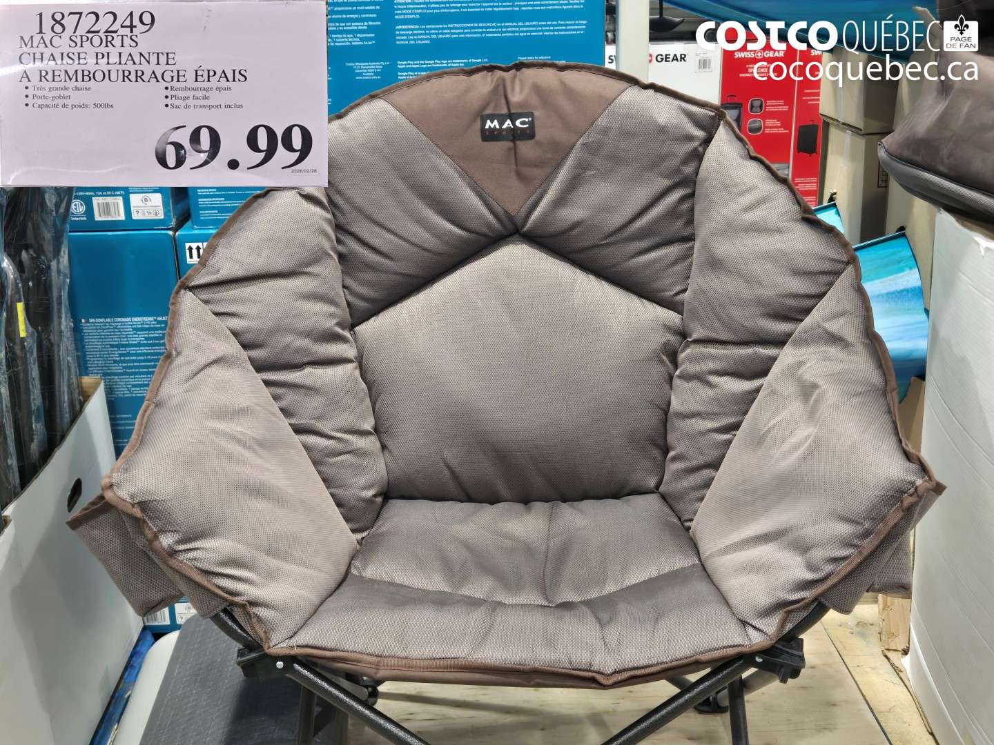 1872249 MAC SPORTS CHAISE PLIANTE A REMBOURRAGE ÉPAIS $69.99