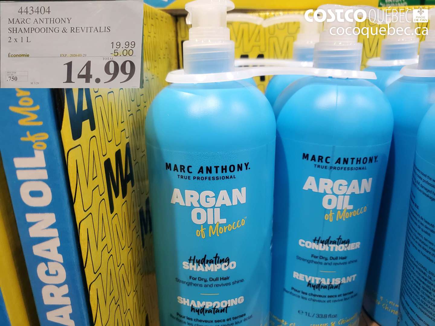 443404 MARC ANTHONY SHAMPOOING & REVITALIS 2 X 1 L ($5.00 INSTANT SAVINGS EXPIRES ON 2026-03-29) $14.99