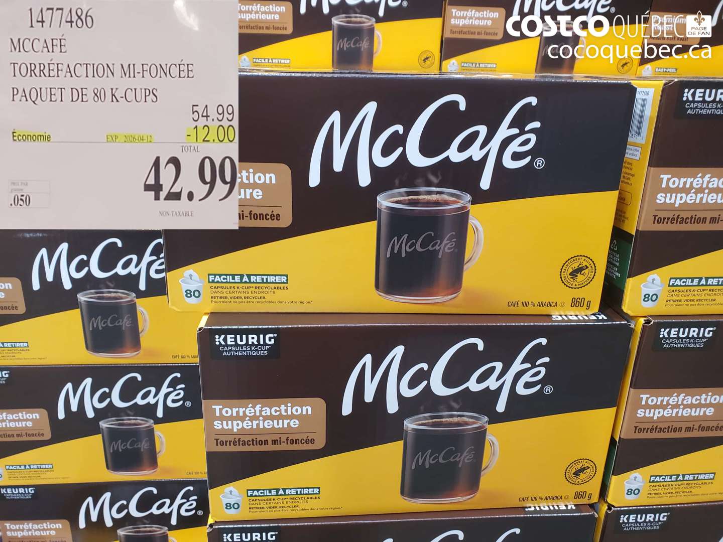 1477486 MCCAFÉ TORRÉFACTION MI-FONCÉE PAQUET DE 80 K-CUPS ($12.00 INSTANT SAVINGS EXPIRES ON 2026-04-12) $42.99