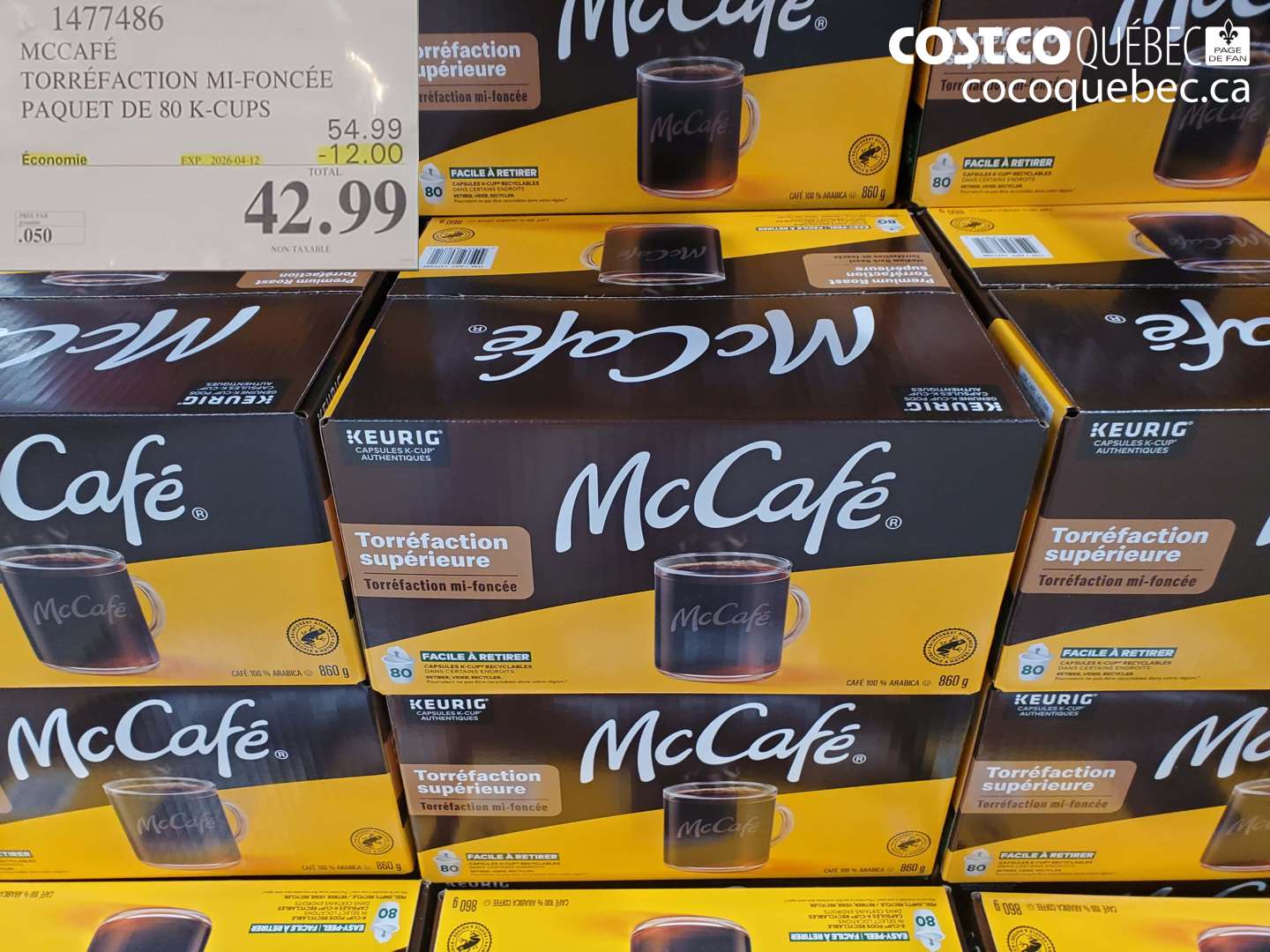 1477486 MCCAFÉ TORRÉFACTION MI-FONCÉE PAQUET DE 80 K-CUPS ($12.00 INSTANT SAVINGS EXPIRES ON 2026-04-12) $42.99