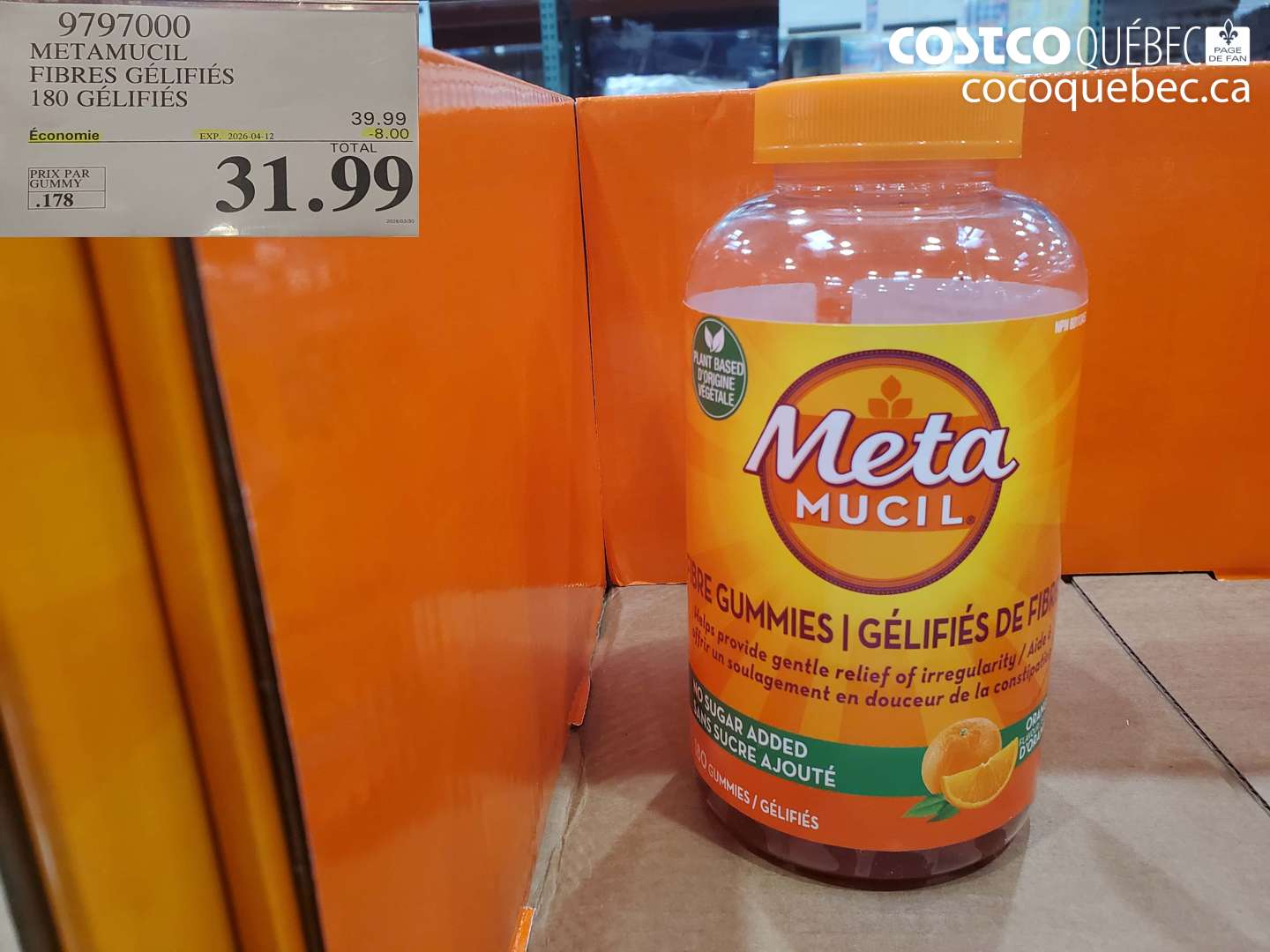 9797000 METAMUCIL FIBRES GÉLIFIÉES 180 GÉLIFIÉES ($8.00 INSTANT SAVINGS EXPIRES ON 2026-04-12) $31.99