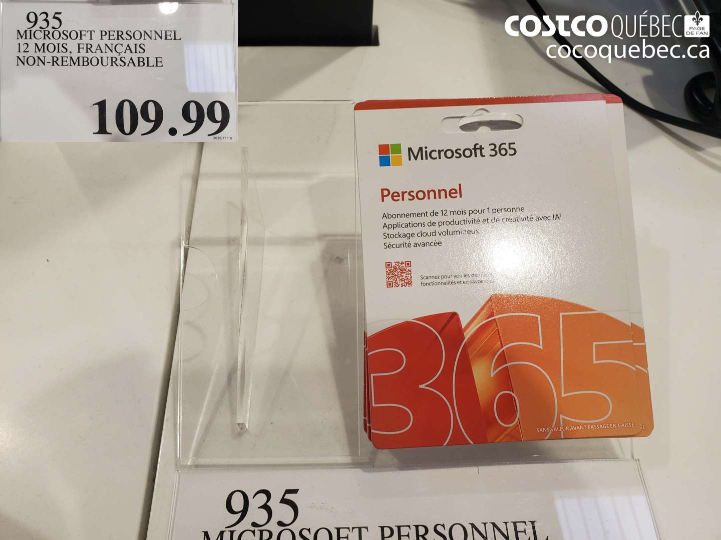 935 MICROSOFT PERSONNEL 12 MOIS, FRANÇAIS NON-REMBOURSABLE $109.99