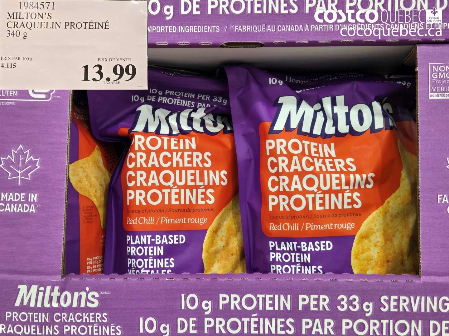 1984571 MILTON'S CRAQUELIN PROTÉINÉ 340 G $13.99