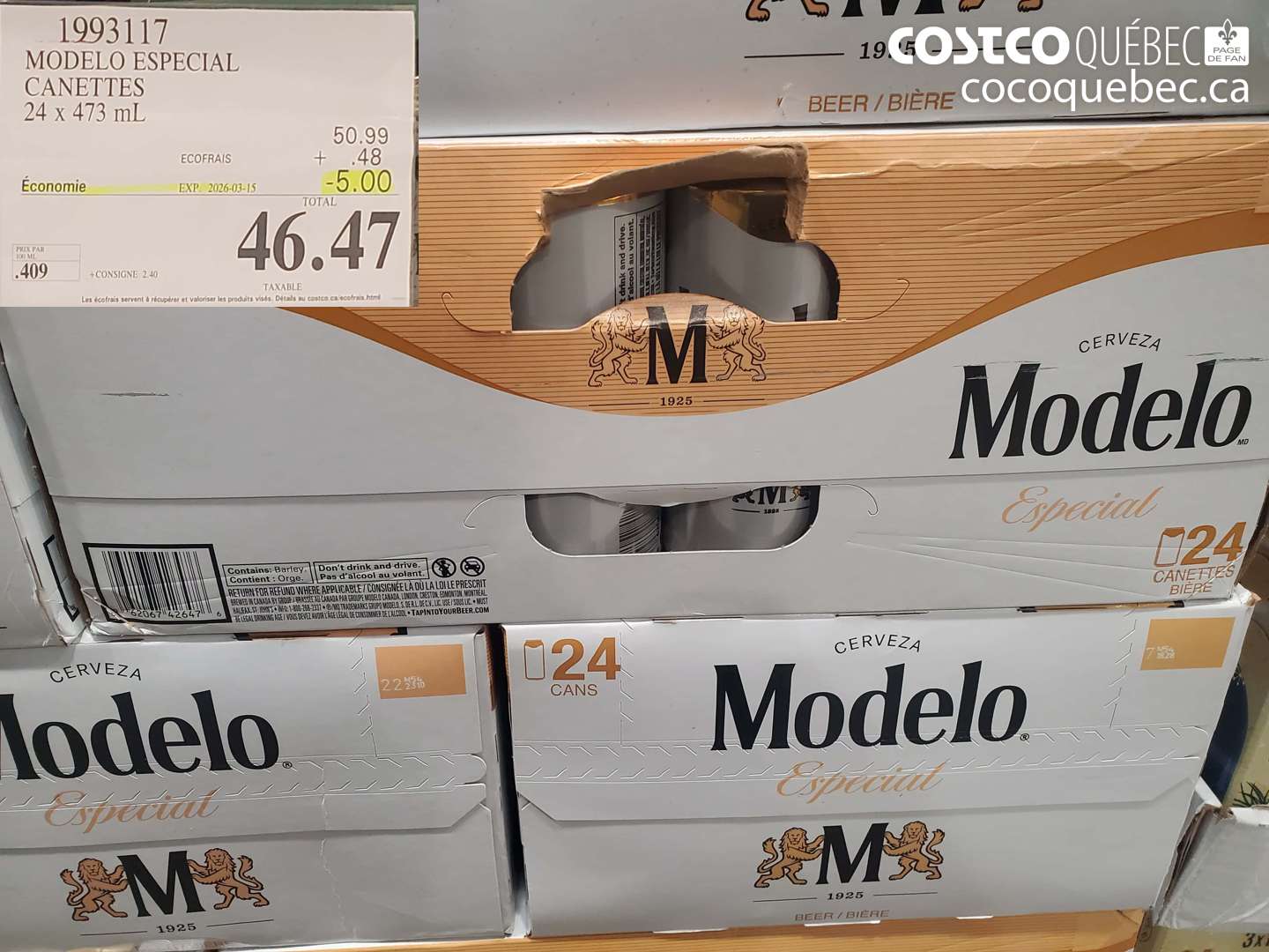 1993117 MODELO ESPECIAL CANETTES 24 X 473 ML ($5.00 INSTANT SAVINGS EXPIRES ON 2026-03-15) $46.47