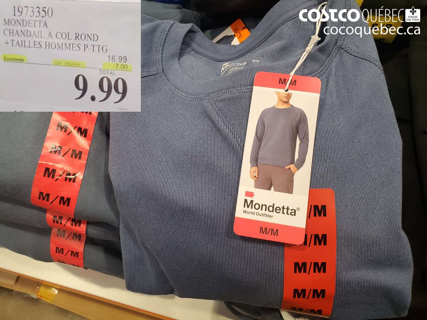 1973350 MONDETTA CHANDAIL A COL ROND +TAILLES HOMMES P-TG ($7.00 INSTANT SAVINGS EXPIRES ON 2026-04-05) $9.99