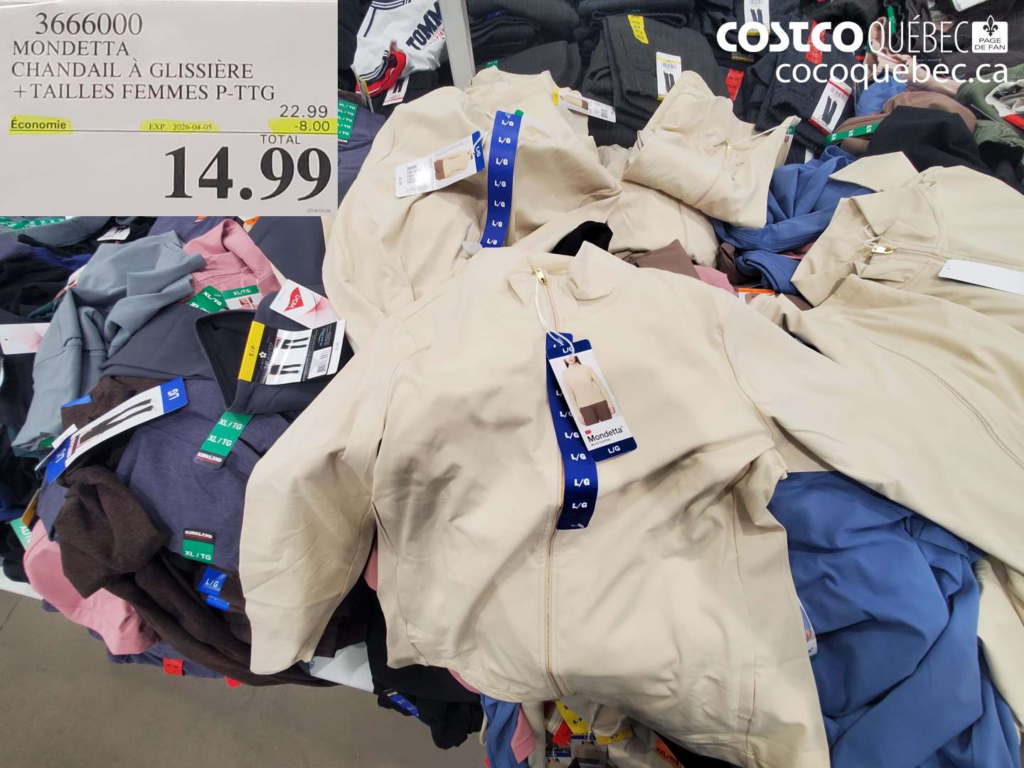 3666000 MONDETTA CHANDAIL À GLISSIÈRE + TAILLES FEMMES P-TTG ($8.00 INSTANT SAVINGS EXPIRES ON 2026-04-05) $14.99