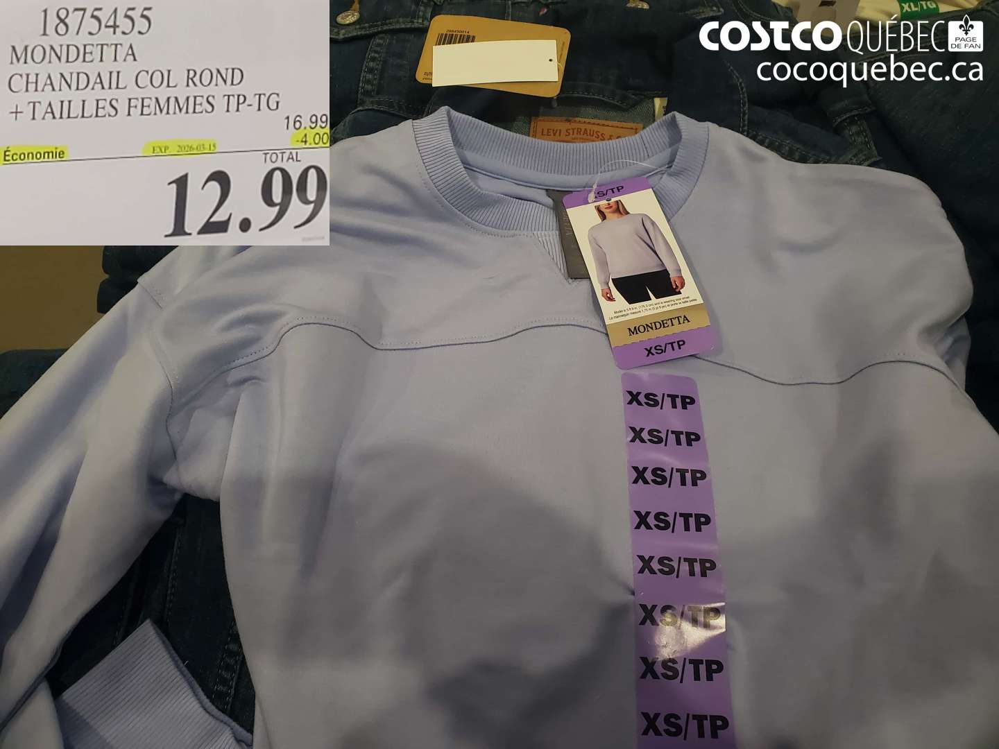 1875455 MONDETTA CHANDAIL COL ROND + TAILLES FEMMES TP-TG ($4.00 INSTANT SAVINGS EXPIRES ON 2026-03-15) $12.99