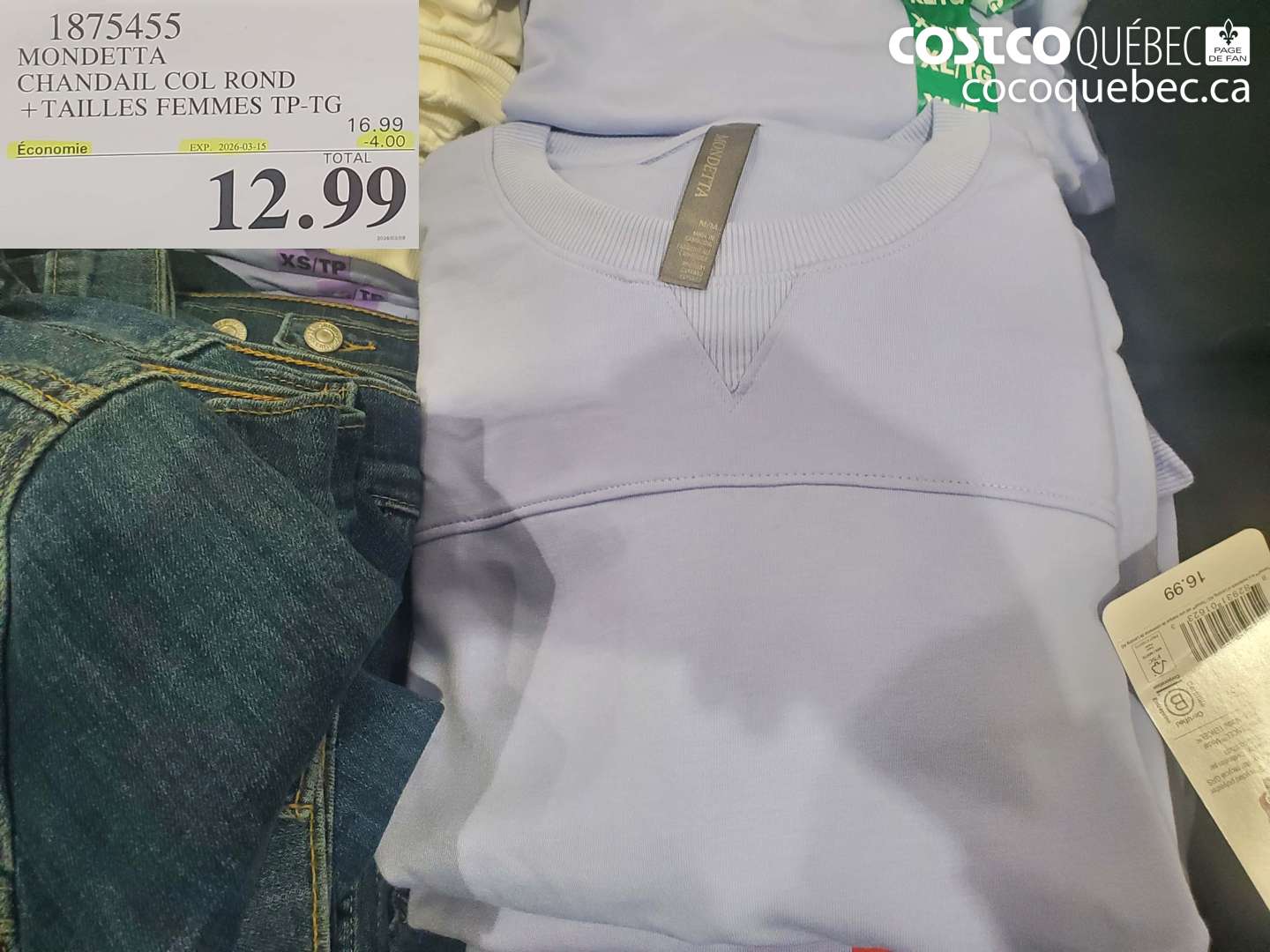 1875455 MONDETTA CHANDAIL COL ROND + TAILLES FEMMES TP-TG ($4.00 INSTANT SAVINGS EXPIRES ON 2026-03-15) $12.99