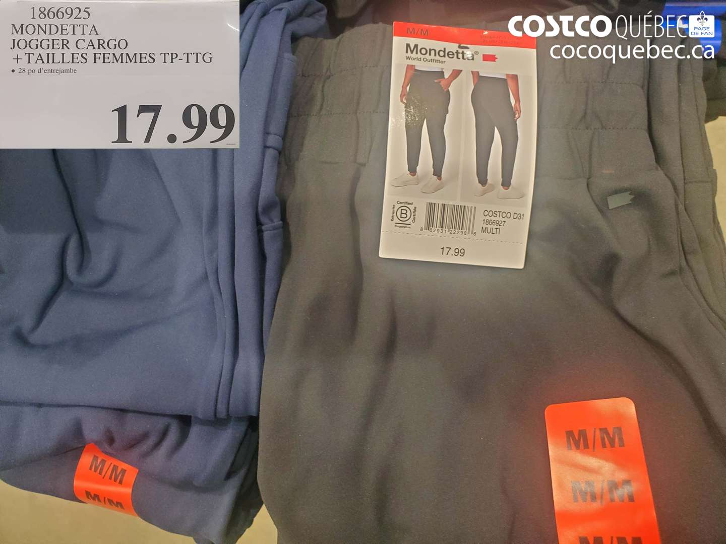 1866925 MONDETTA JOGGER CARGO + TAILLES FEMMES TP-TTG $17.99