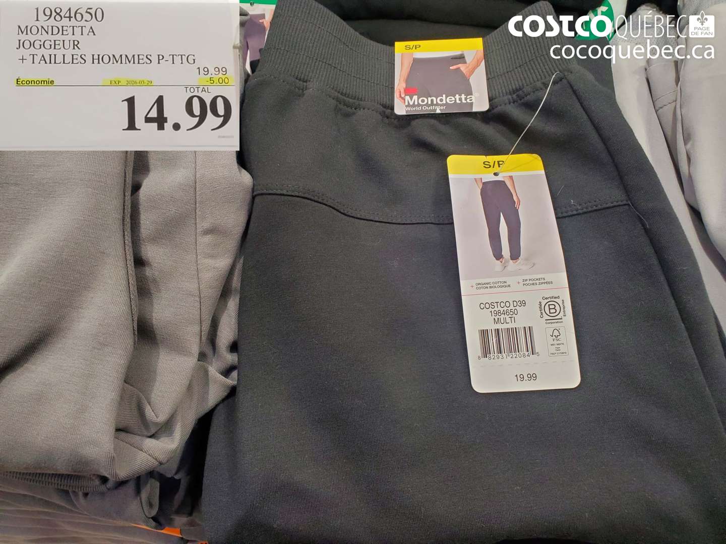 1984650 MONDETTA JOGGEUR + TAILLES HOMMES P-TTG ($5.00 INSTANT SAVINGS EXPIRES ON 2026-03-29) $14.99