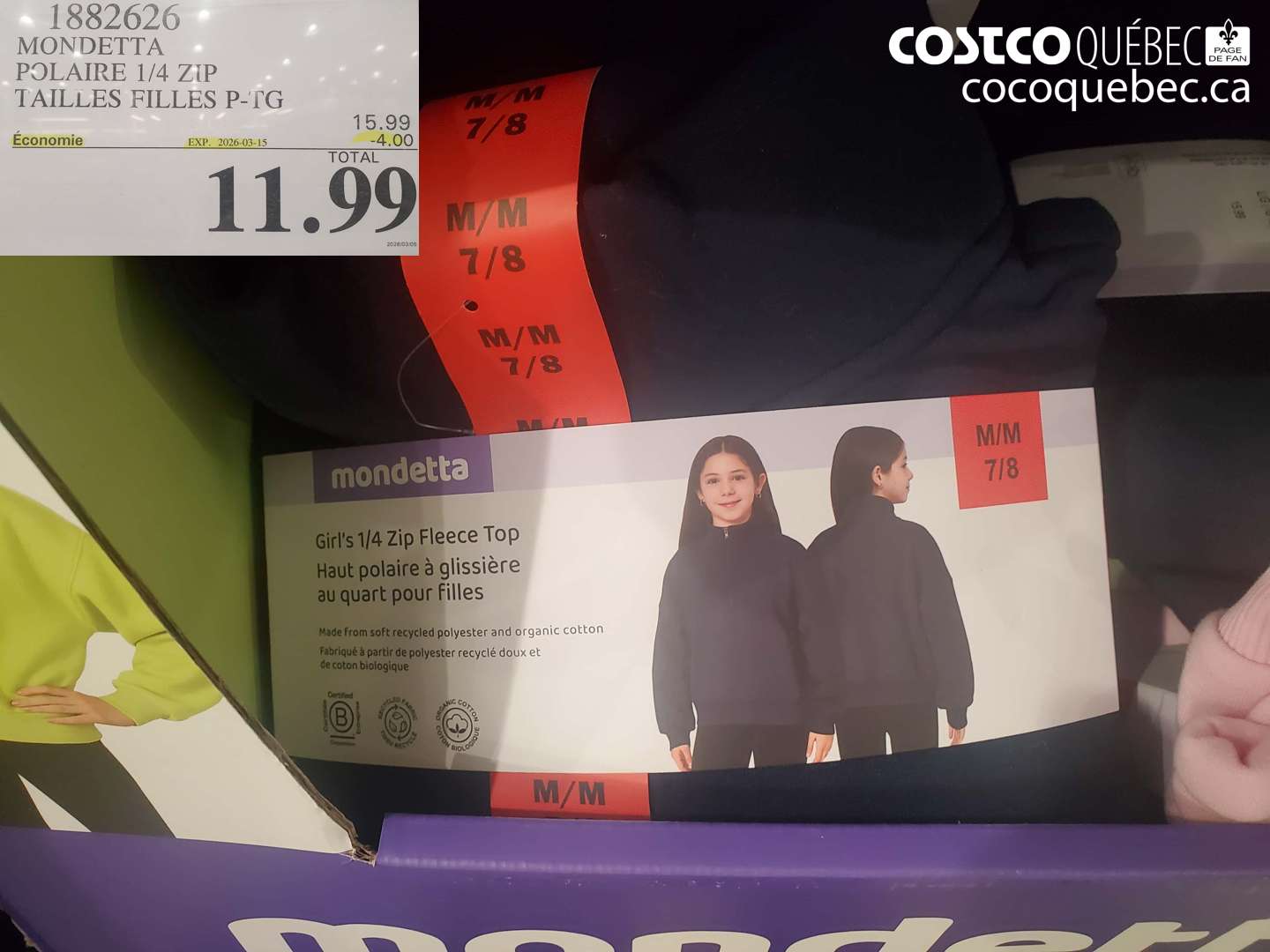 1882626 MONDETTA POLAIRE 1/4 ZIP TAILLES FILLES P-TG ($4.00 INSTANT SAVINGS EXPIRES ON 2026-03-15) $11.99