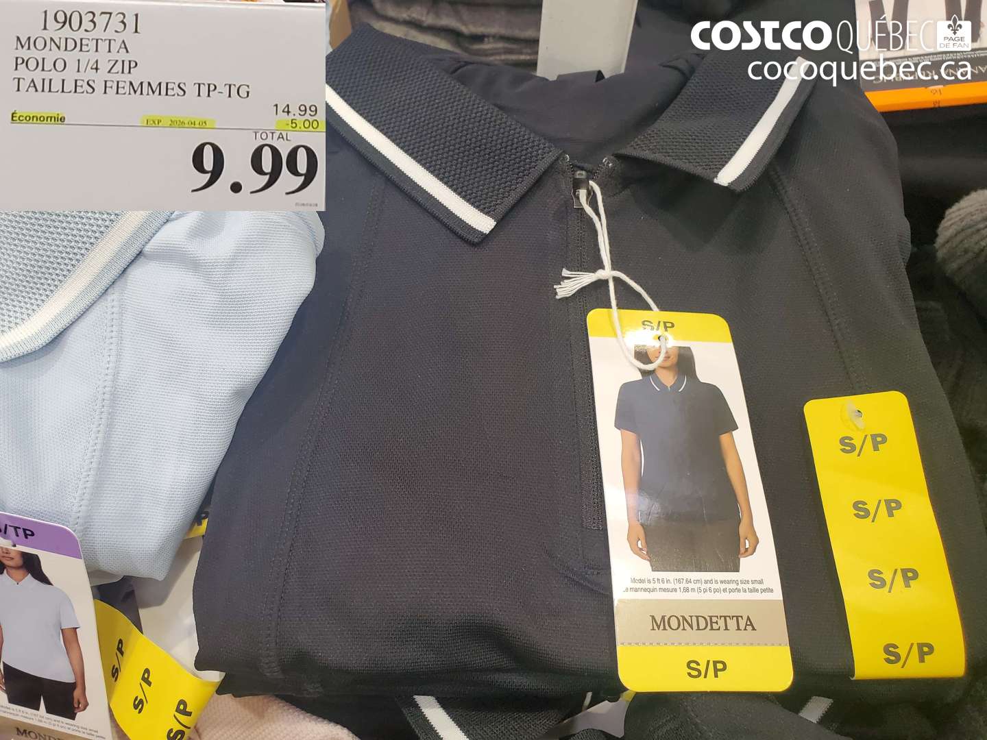 1903731 MONDETTA POLO 1/4 ZIP TAILLES FEMMES TP-TG ($5.00 INSTANT SAVINGS EXPIRES ON 2026-04-05) $9.99