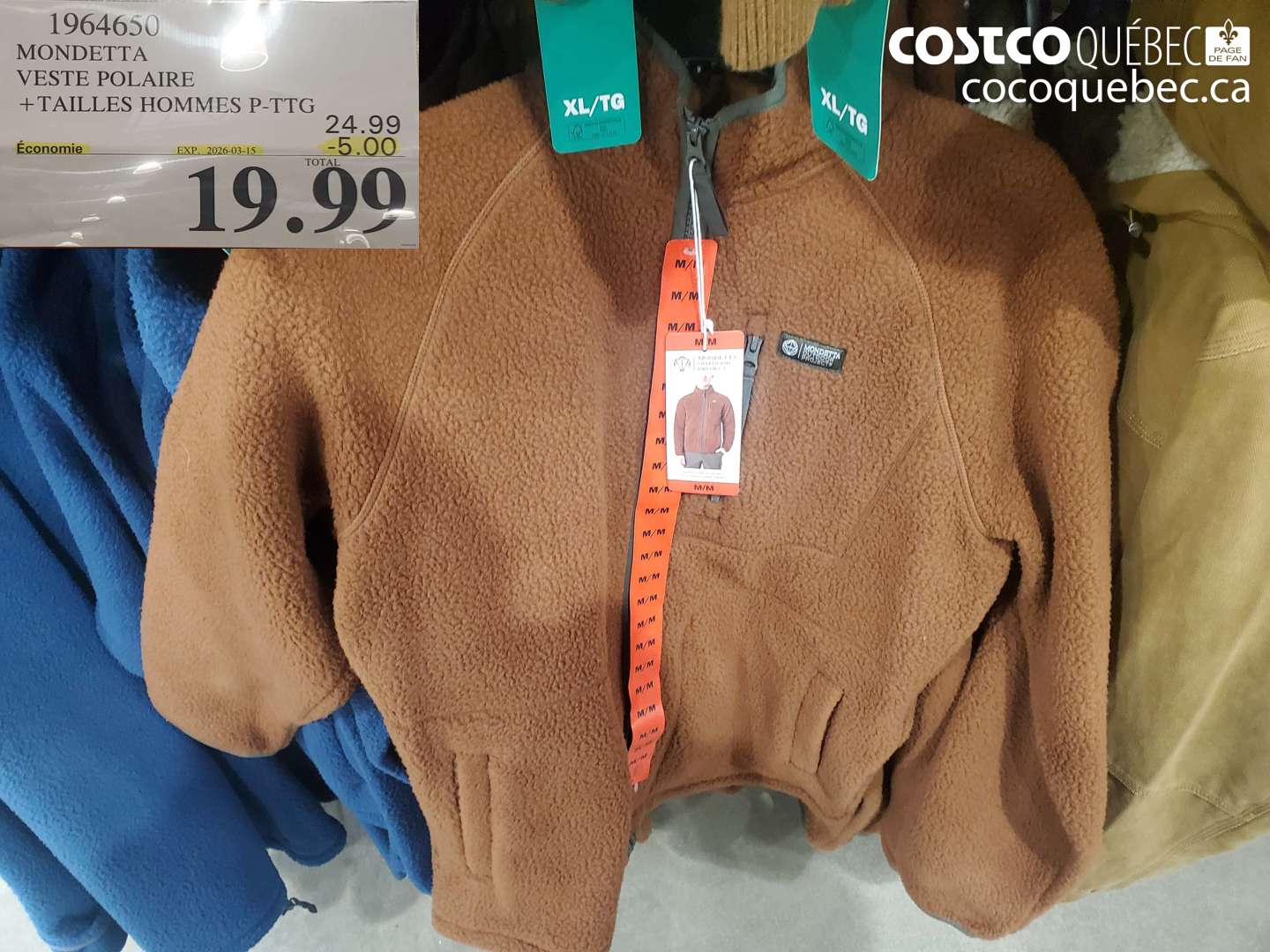 1964650 MONDETTA VESTE POLAIRE +TAILLES HOMMES P-PTG ($5.00 INSTANT SAVINGS EXPIRES ON 2026-03-15) $19.99