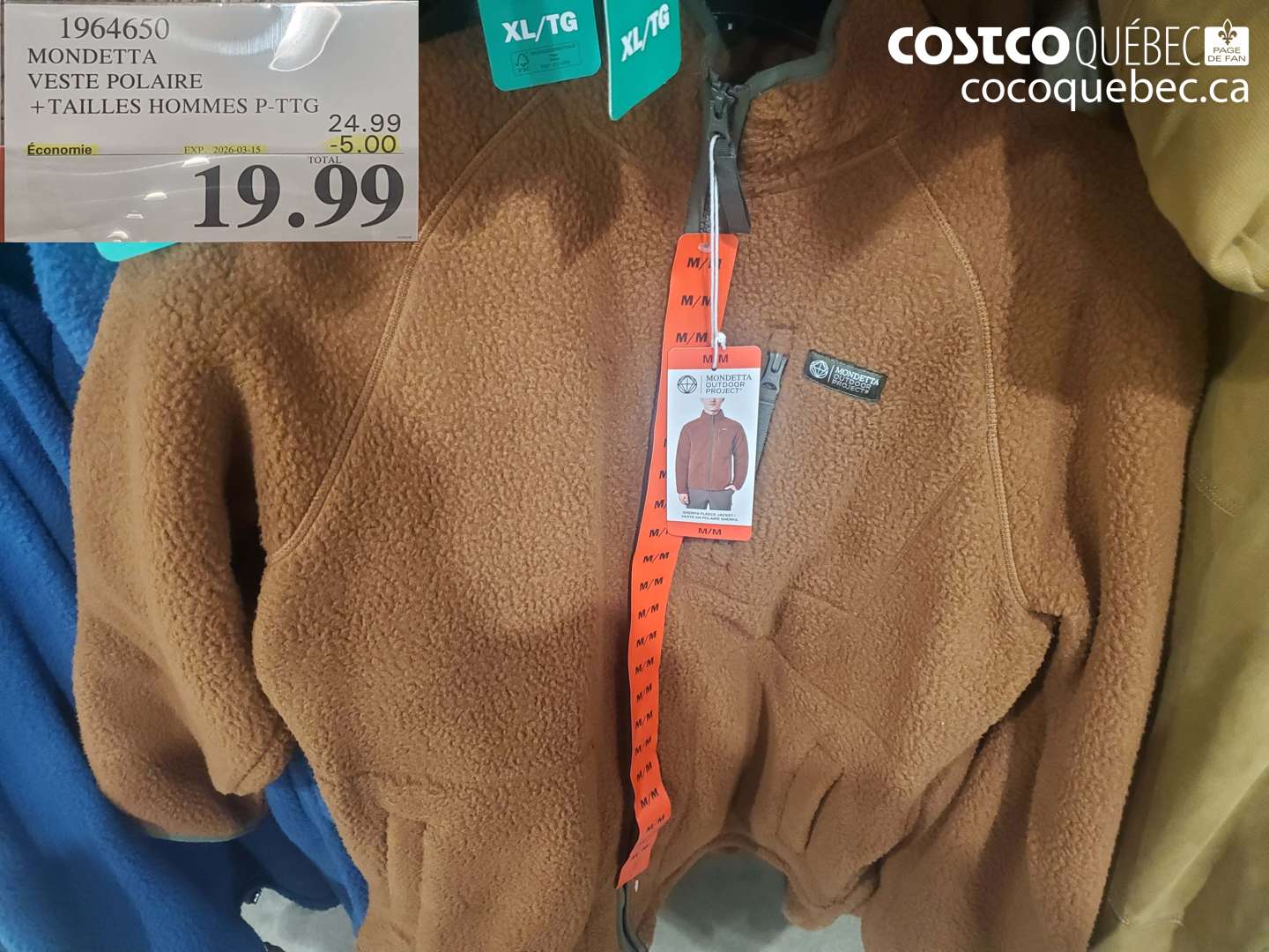 1964650 MONDETTA VESTE POLAIRE +TAILLES HOMMES P-PTG ($5.00 INSTANT SAVINGS EXPIRES ON 2026-03-15) $19.99