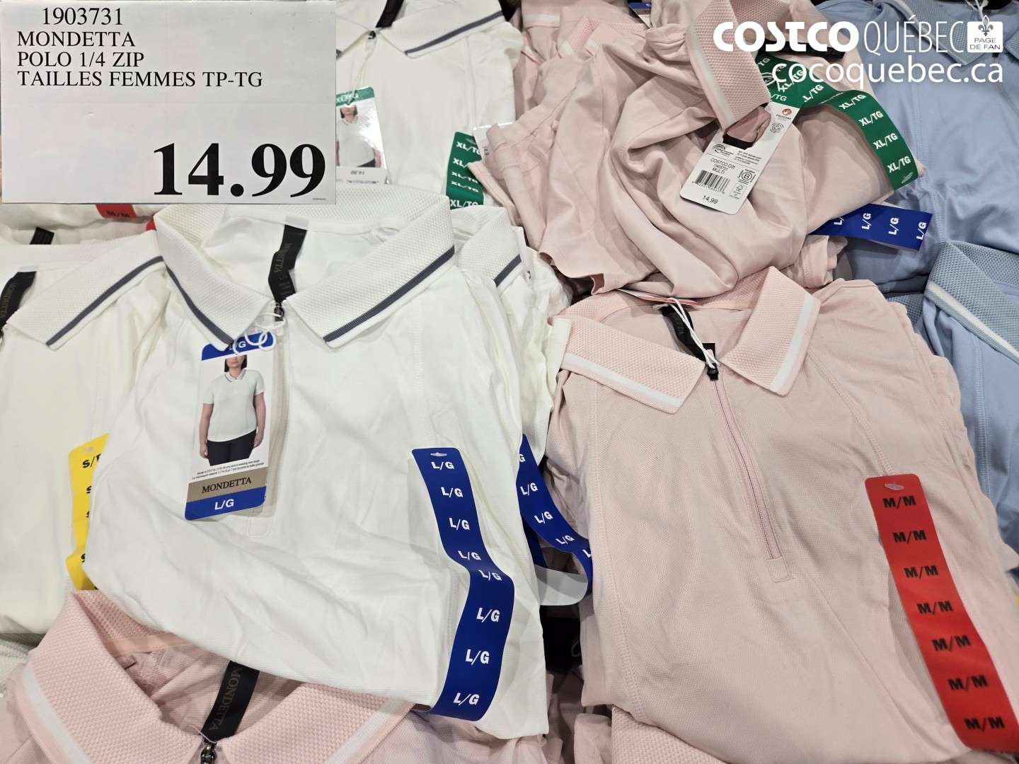 1903731 MONDETTA POLO 1/4 ZIP TAILLES FEMMES TP-TG $14.99