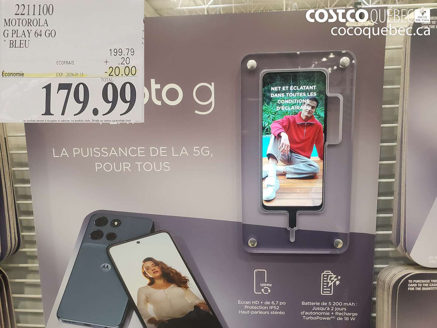 2211100 MOTOROLA G PLAY 64 GO BLEU ($20.00 INSTANT SAVINGS EXPIRES ON 2026-03-15) $179.99