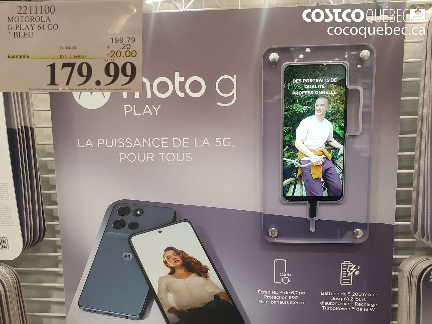 2211100 MOTOROLA G PLAY 64 GO BLEU ($20.00 INSTANT SAVINGS EXPIRES ON 2026-03-15) $179.99