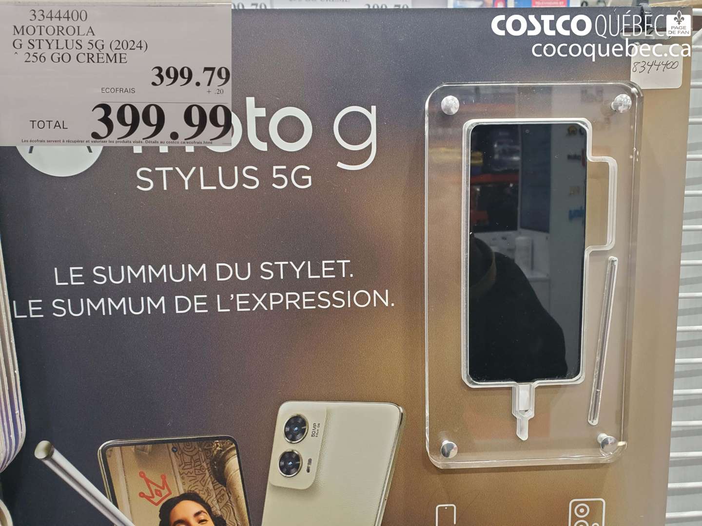 3344400 MOTOROLA G STYLUS 5G (2024) + 256 GO CREME $399.99