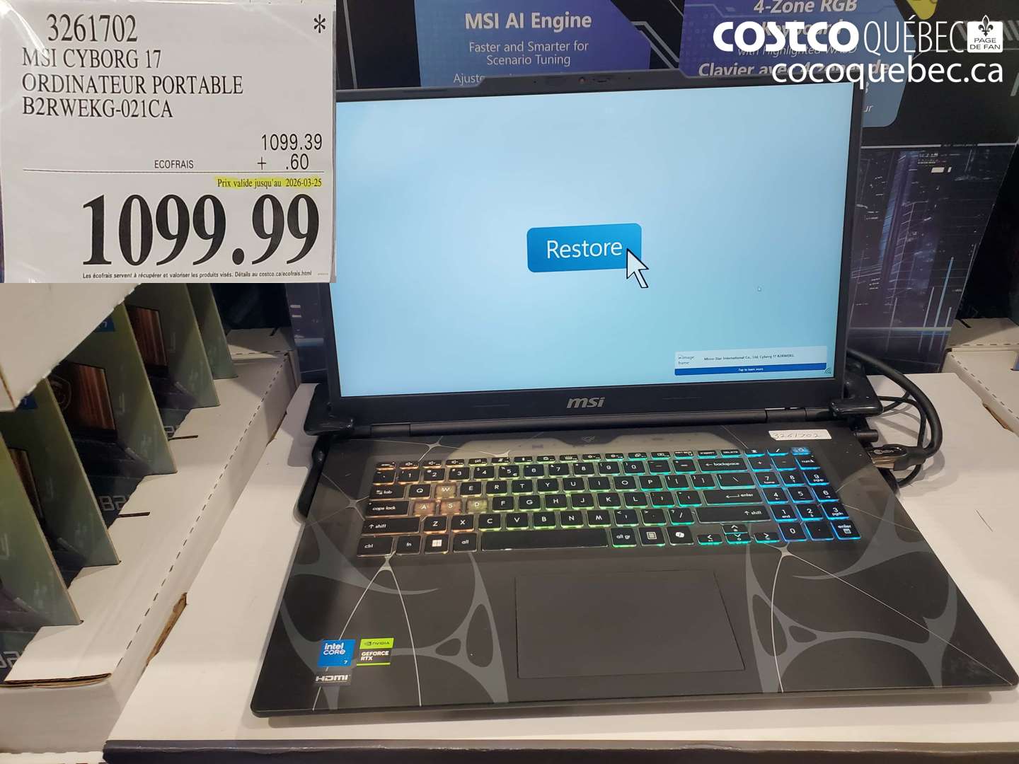 3261702 MSI CYBORG 17 ORDINATEUR PORTABLE B2RWEKG-021CA (EXPIRES ON 2026-03-25) $1099.99