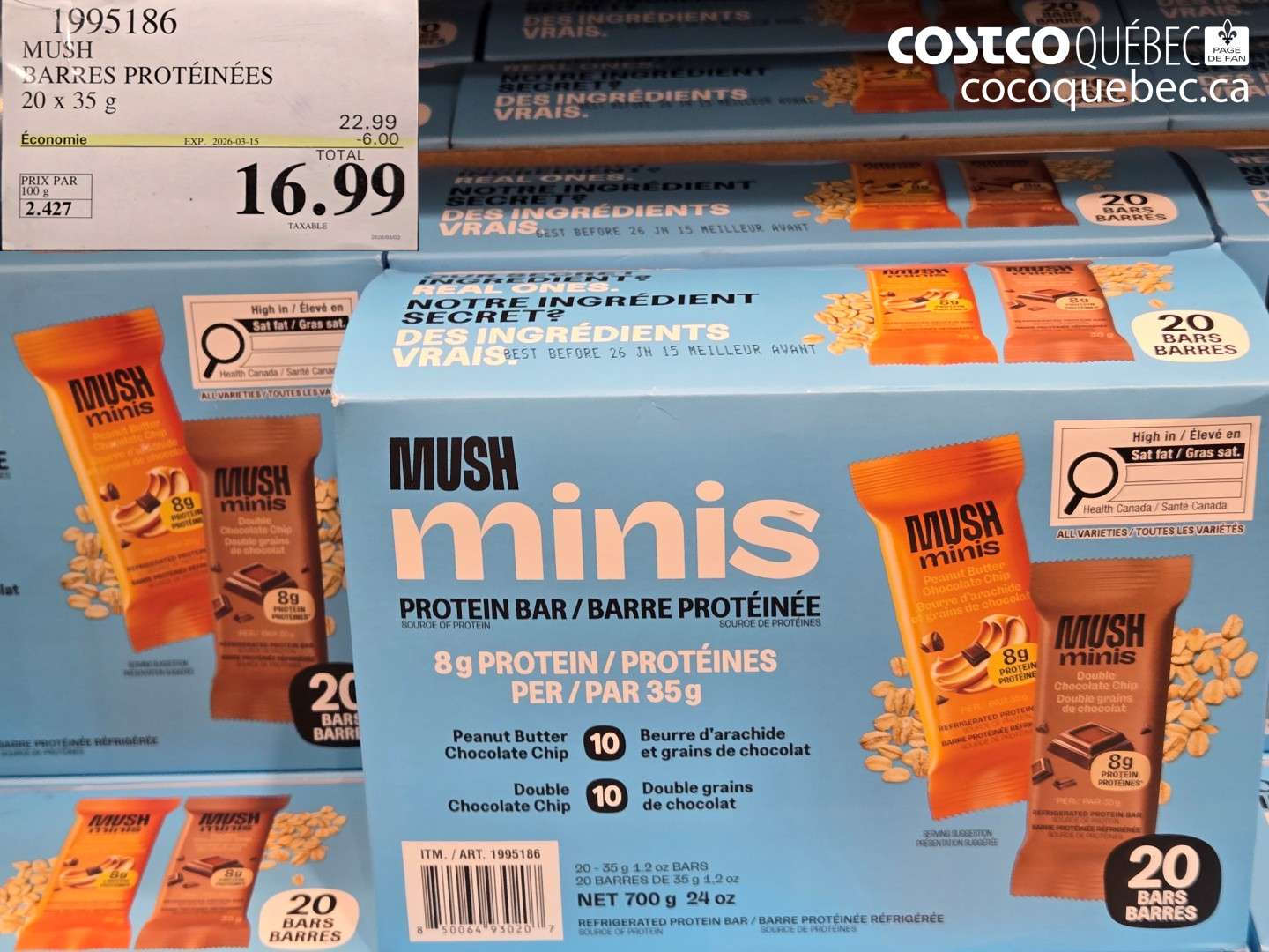 1995186 MUSH BARRES PROTÉINÉES 20 X 35 G ($6.00 INSTANT SAVINGS EXPIRES ON 2026-03-15) $16.99