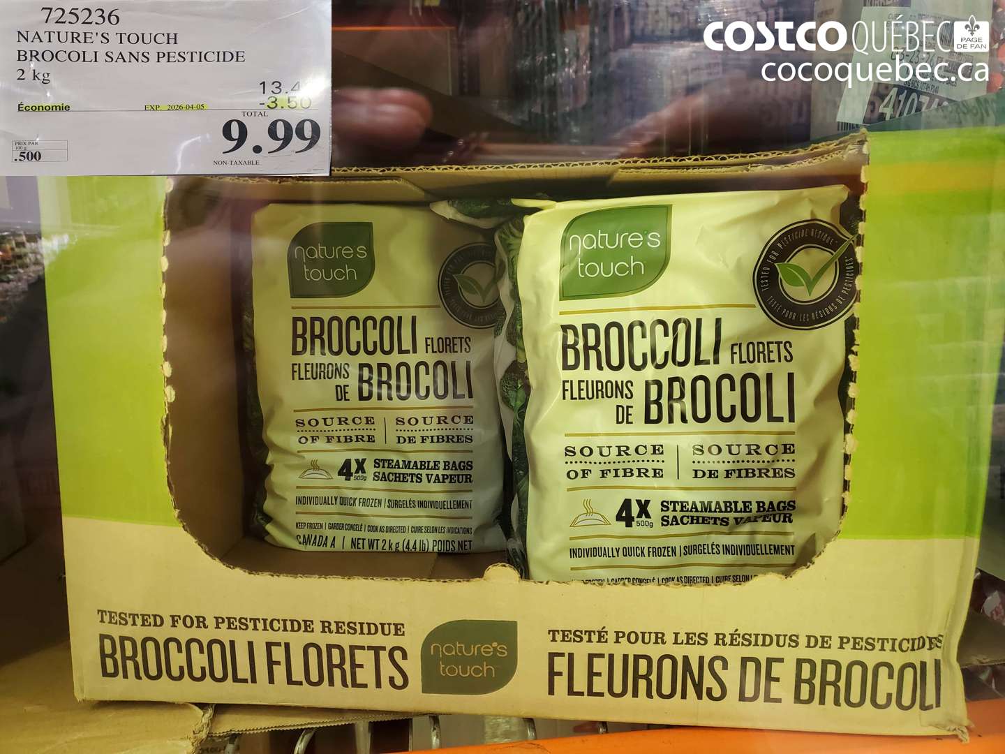 725236 NATURE'S TOUCH BROCOLI SANS PESTICIDE 2 KG ($3.50 INSTANT SAVINGS EXPIRES ON 2026-04-05) $9.99