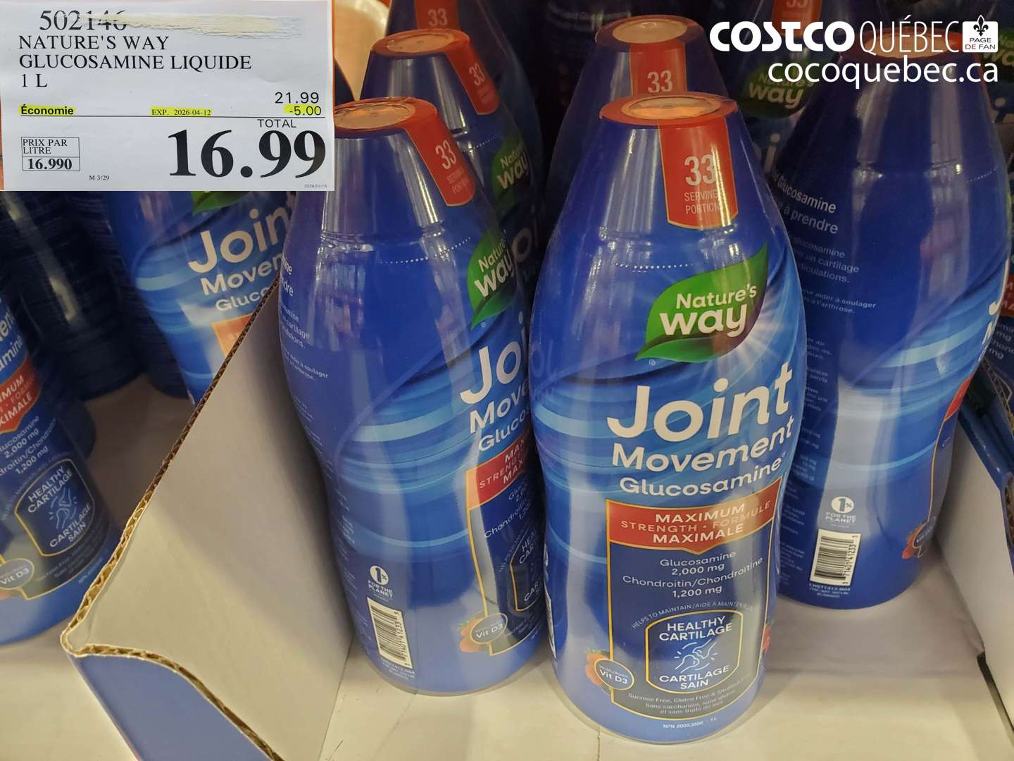 502140 NATURE'S WAY GLUCOSAMINE LIQUIDE 1 L ($5.00 INSTANT SAVINGS EXPIRES ON 2026-04-12) $16.99