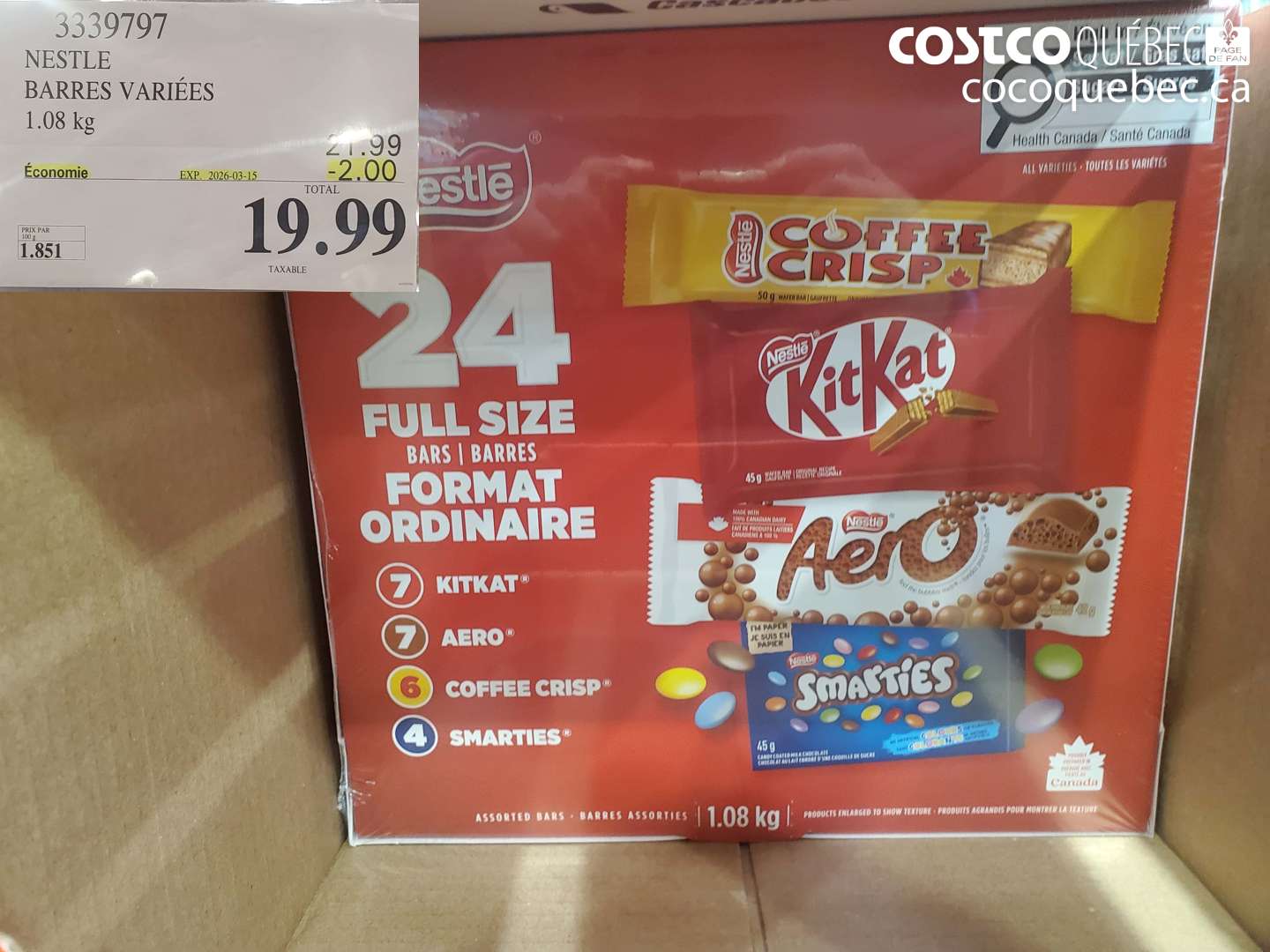 3339797 NESTLE BARRES VARIÉES 1.08 KG ($2.00 INSTANT SAVINGS EXPIRES ON 2026-03-15) $19.99