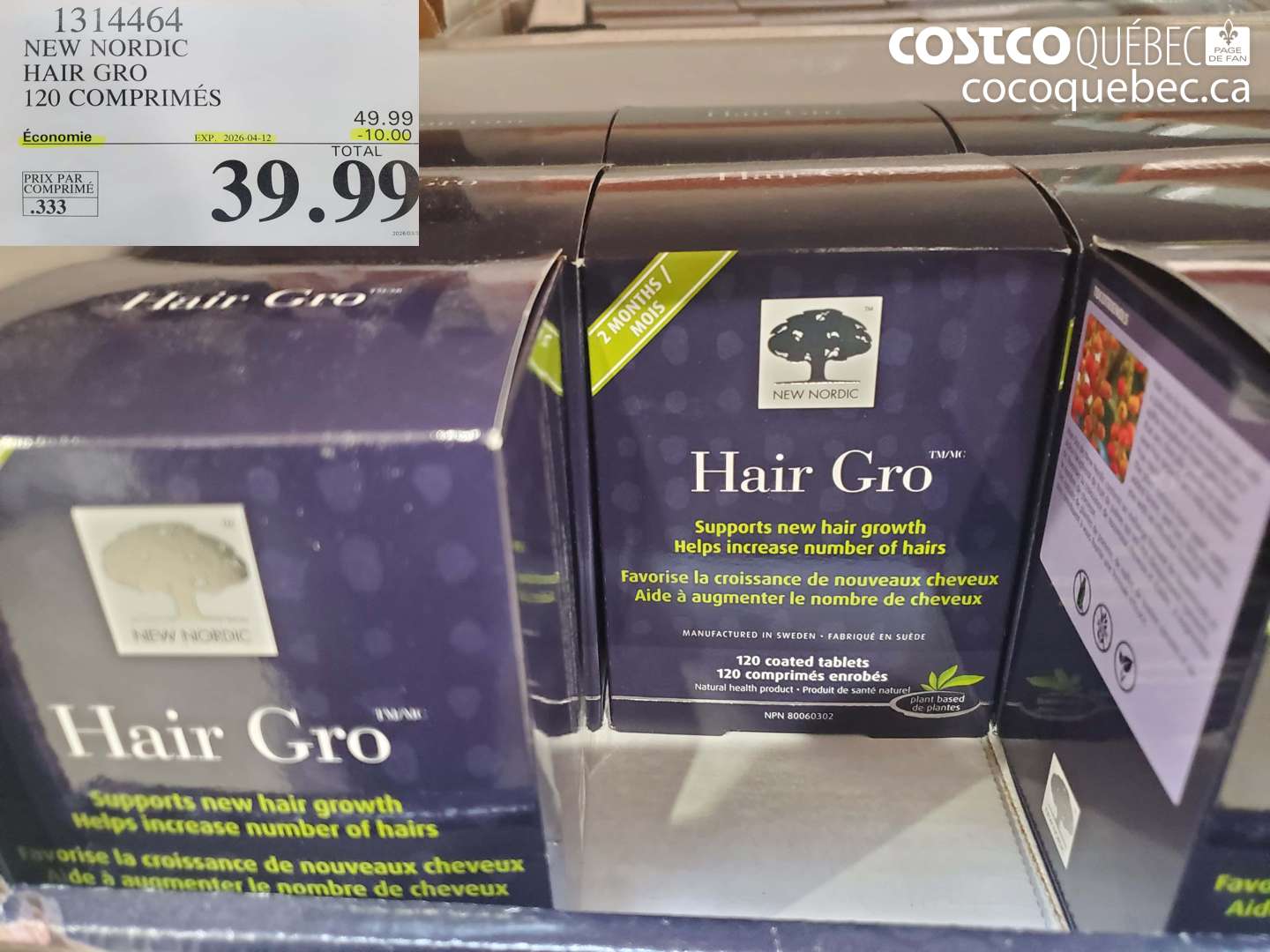 1314464 NEW NORDIC HAIR GRO 120 COMPRIMÉS ($10.00 INSTANT SAVINGS EXPIRES ON 2026-04-12) $39.99