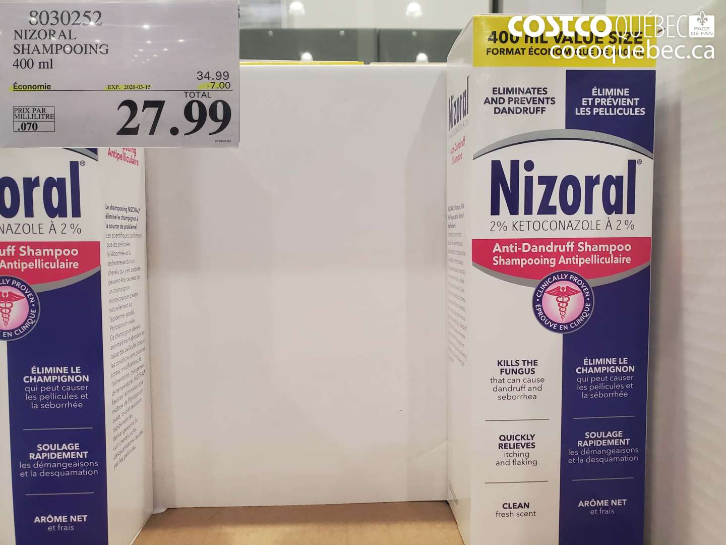 8030252 NIZORAL SHAMPOOING 400 ML ($7.00 INSTANT SAVINGS EXPIRES ON 2026-03-15) $27.99