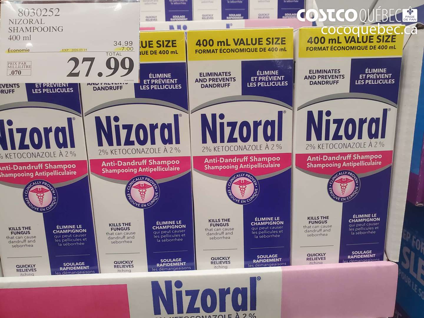 8030252 NIZORAL SHAMPOOING 400 ML ($7.00 INSTANT SAVINGS EXPIRES ON 2026-03-15) $27.99