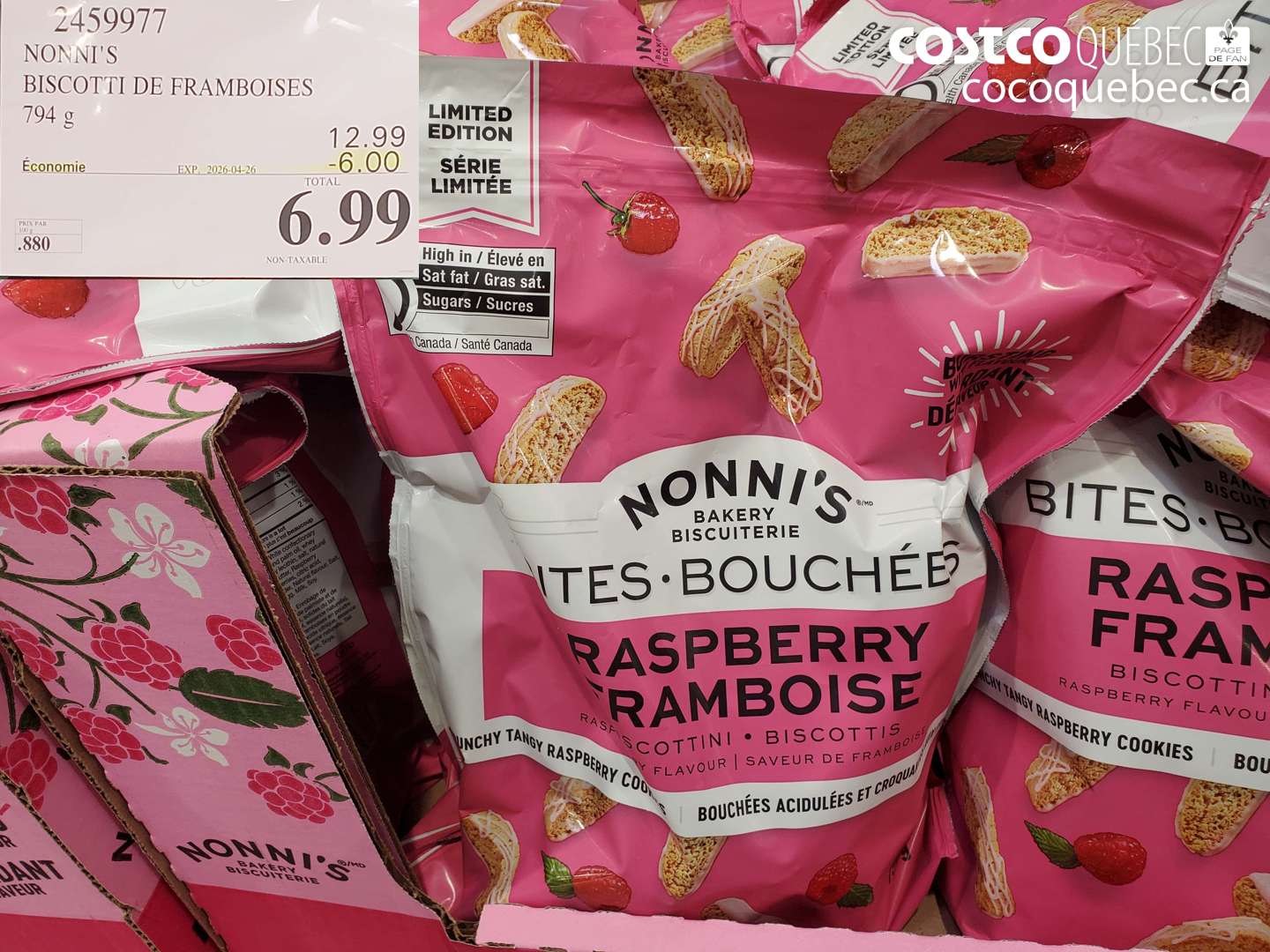 2459977 NONNI'S BISCOTTI DE FRAMBOISES 794 G ($6.00 INSTANT SAVINGS EXPIRES ON 2026-04-26) $6.99