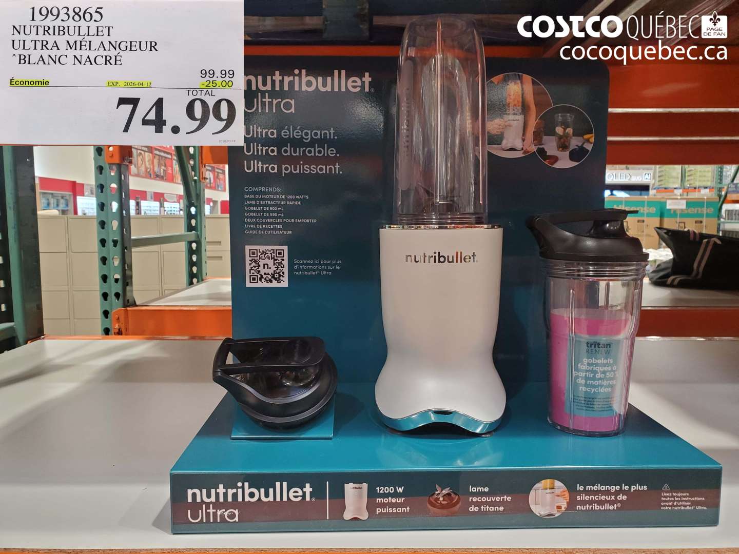 1993865 NUTRIBULLET ULTRA MÉLANGEUR BLANC NACRÉ ($25.00 INSTANT SAVINGS EXPIRES ON 2026-04-12) $74.99