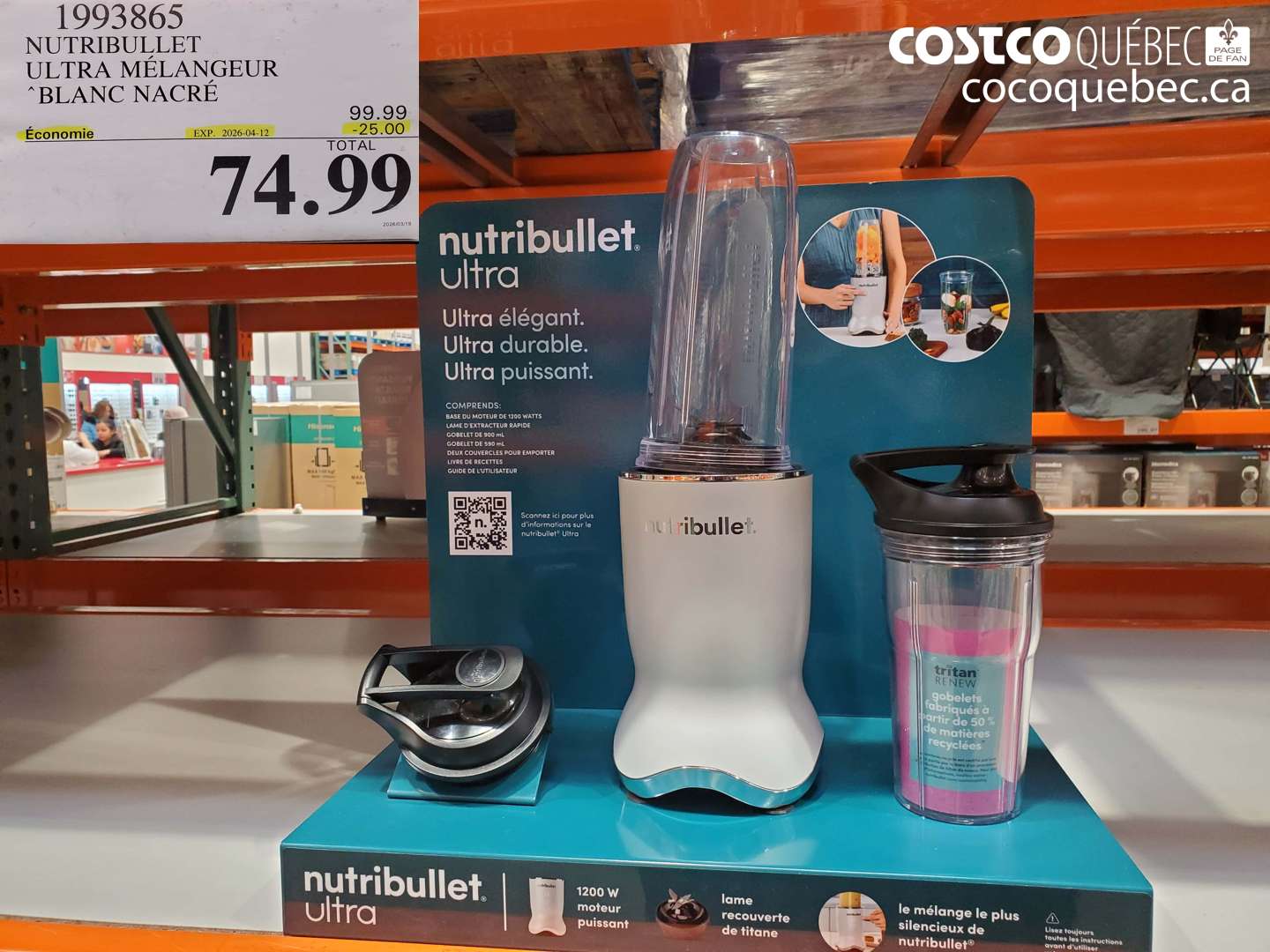 1993865 NUTRIBULLET ULTRA MÉLANGEUR BLANC NACRÉ ($25.00 INSTANT SAVINGS EXPIRES ON 2026-04-12) $74.99