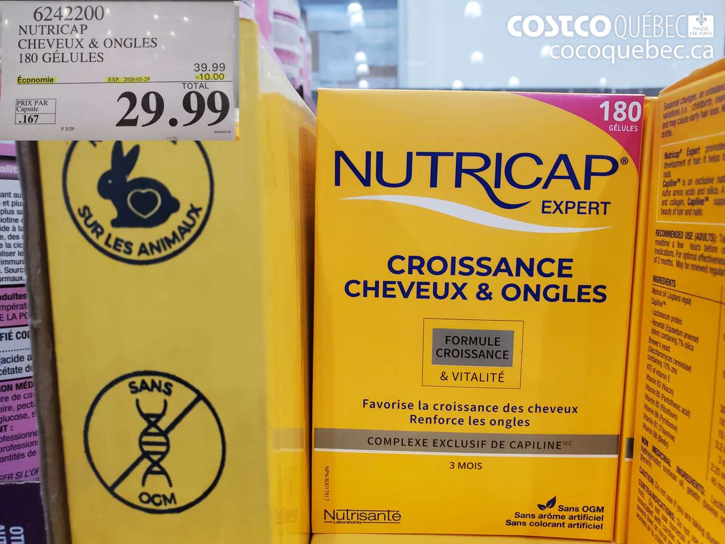 6242200 NUTRICAP CHEVEUX & ONGLES 180 GÉLULES ($10.00 INSTANT SAVINGS EXPIRES ON 2026-03-29) $29.99