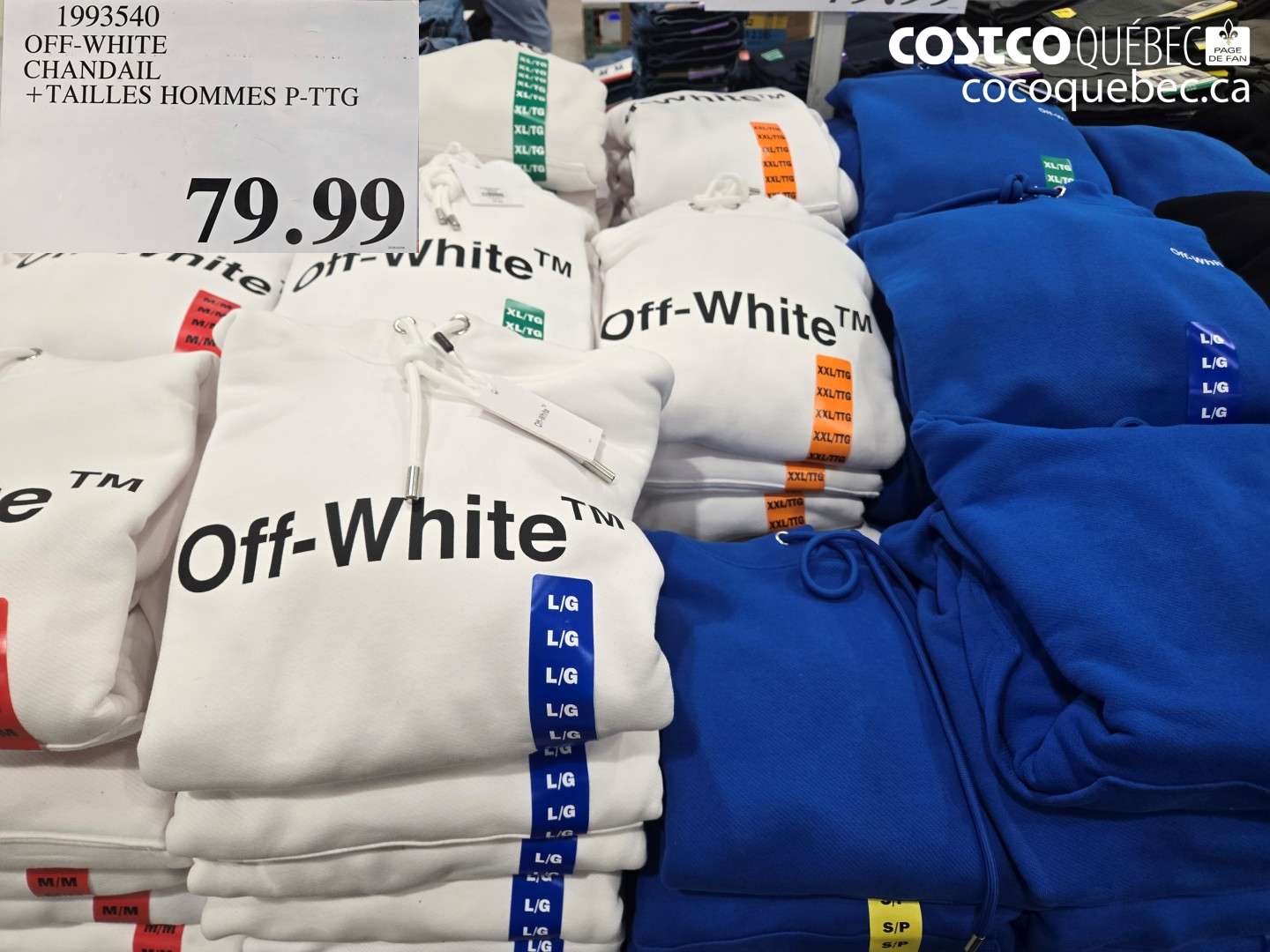 1993540 OFF-WHITE CHANDAL + TAILLES HOMMES P-TG $79.99