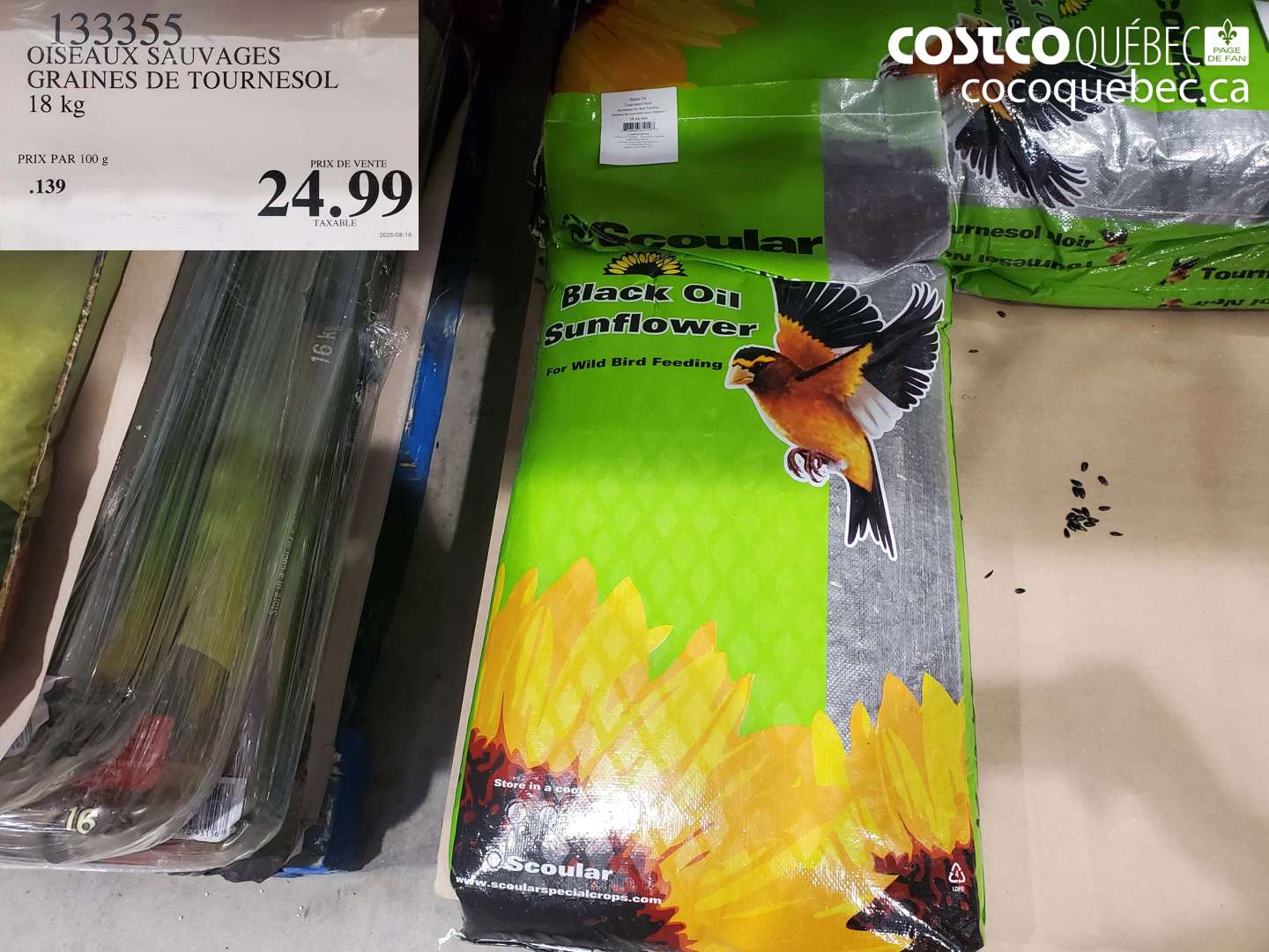 133355 OISEAUX SAUVAGES GRAINES DE TOURNESOL 18 KG $24.99